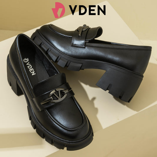 VDEN Walking Shoes  Leisure High Heels Loafer Artificial Leather For Women 2.2INCH/6CM 6958-L3 Korean British Style Height Increasing Casual Shoes Campus Black Leather Shoes  Elegant Footwear