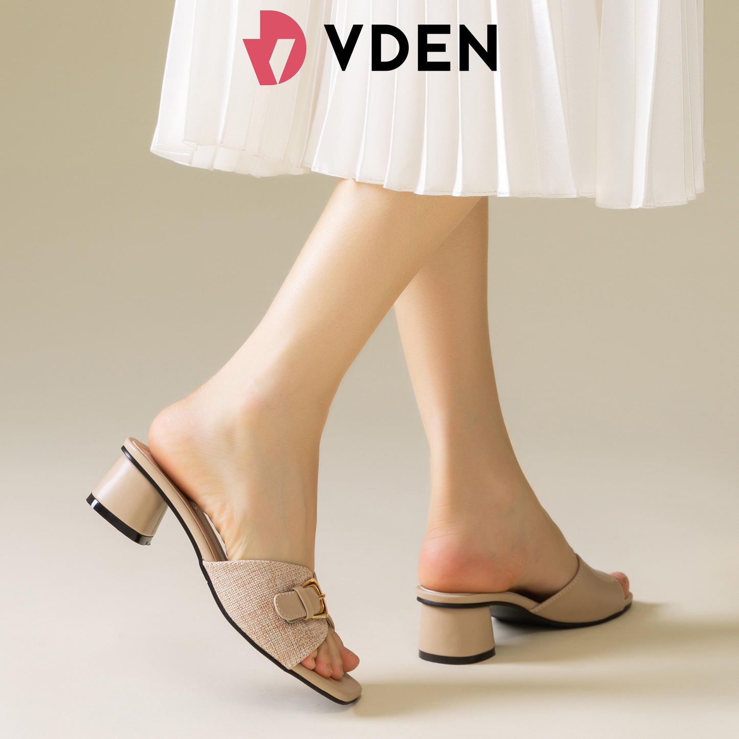 VDEN Women's Square Toe Block Heel Mules Sandals (NEED ADD 1 SIZE) 4CM/1.5INCH Retro Color Block Heel Sandals 2046-1 Open Toe Mules Slippers Chunky High Heels Footwear - Shoes