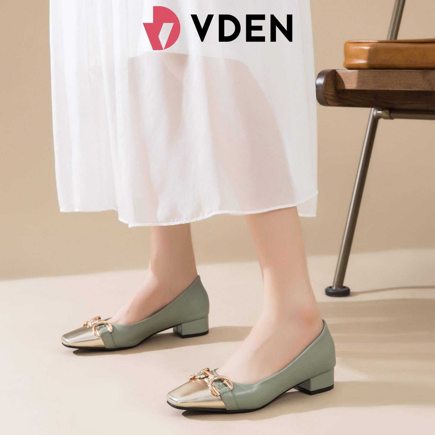 VDEN Women Shoes Spring Ladies Chunky low heel pumps 1.3INCH/3.3CM 336-5 Square Toe Color Blocked Thick Heel Shoes Old Money Style Professional Style Women's Shoes