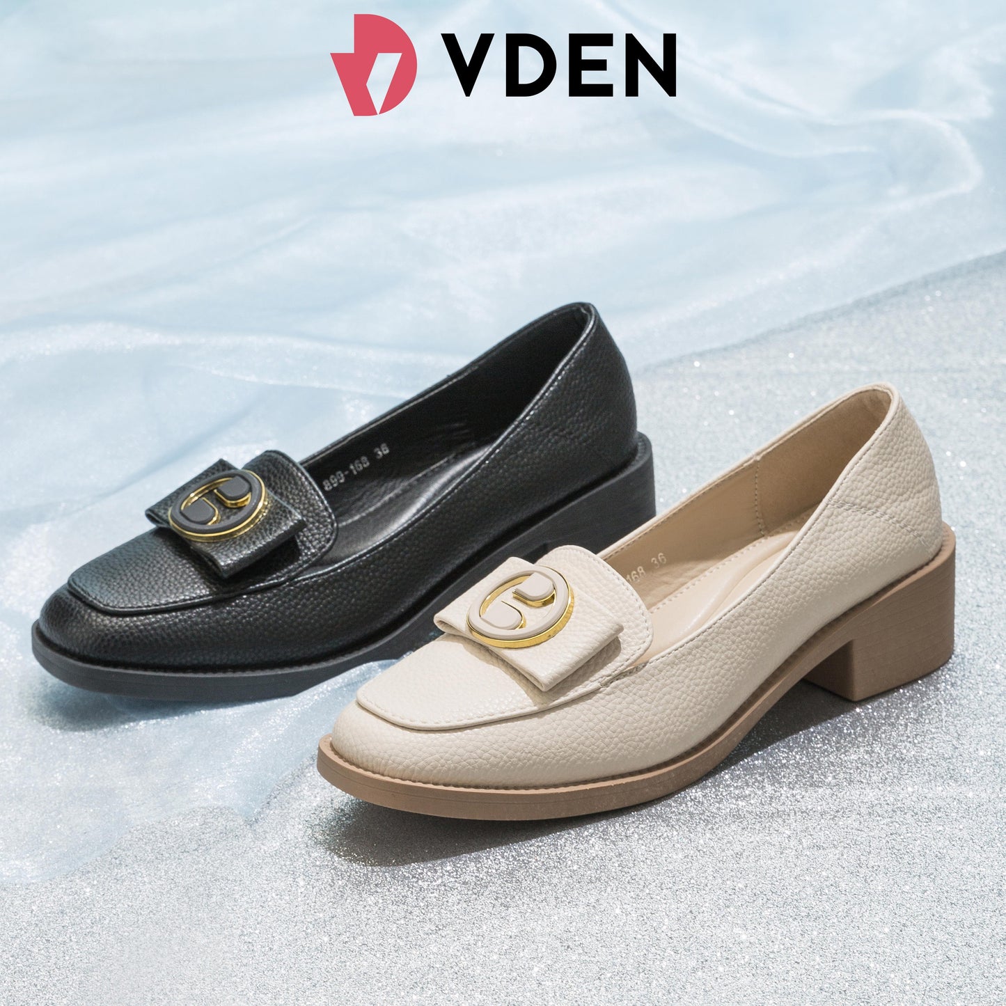 VDEN Square Toe Block Heels Loafer Shoes 4.5CM/1.4INCH Heels 899-168 Women Ultra-light Soft-soled Loafers