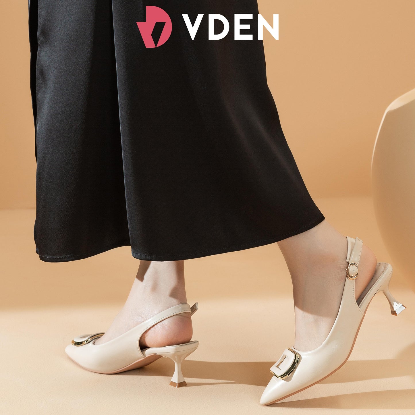 VDEN Pointed Mid Heel Sling back for Women 6CM/2.5INCH French Style Heels 986-18 Commuting Simple Style Office Heels
