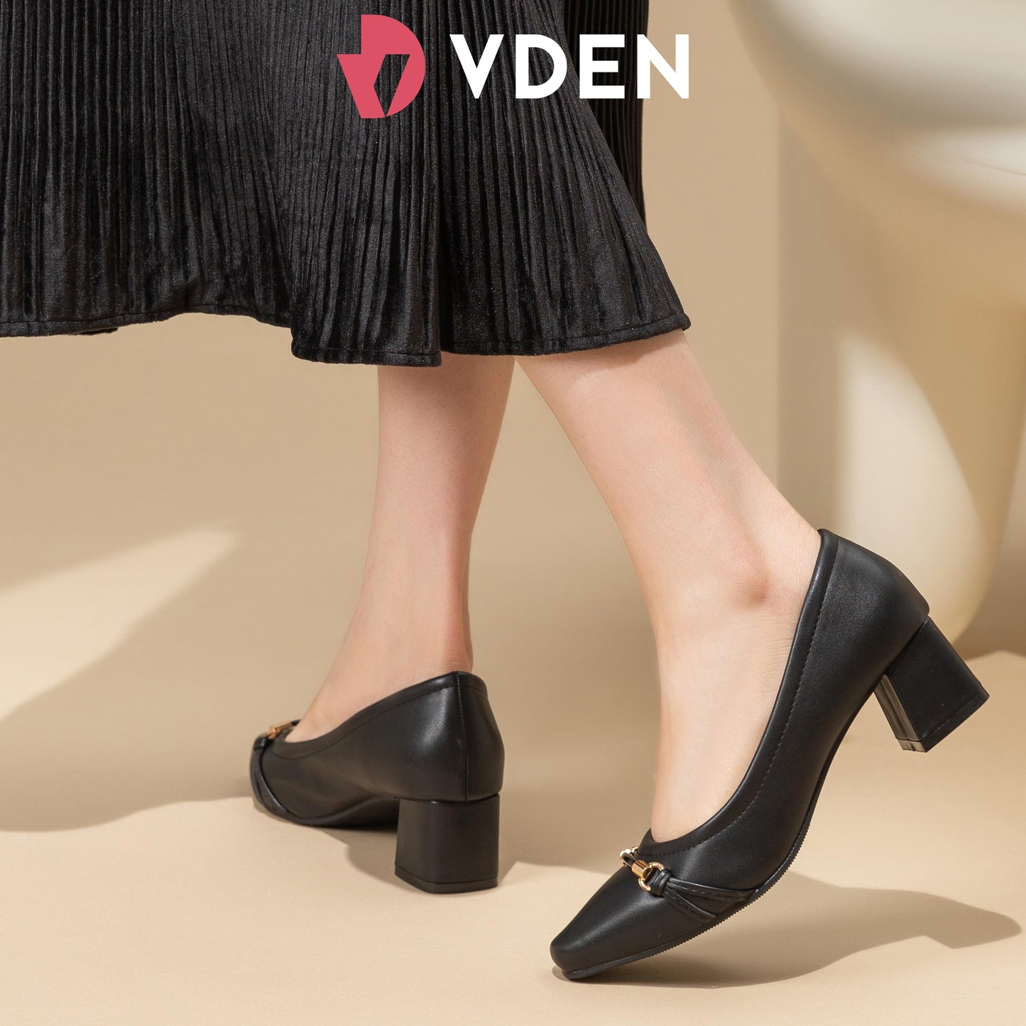 VDEN Chunky Heel Casual Women's Shoes Pumps Leather Comfortable Square Toe Shoes 1.9INCH/5CM 523-A114 Korean StyleS Simple Office Heels Thick Heel Women's Shoes Old Money Style Heels Shoes