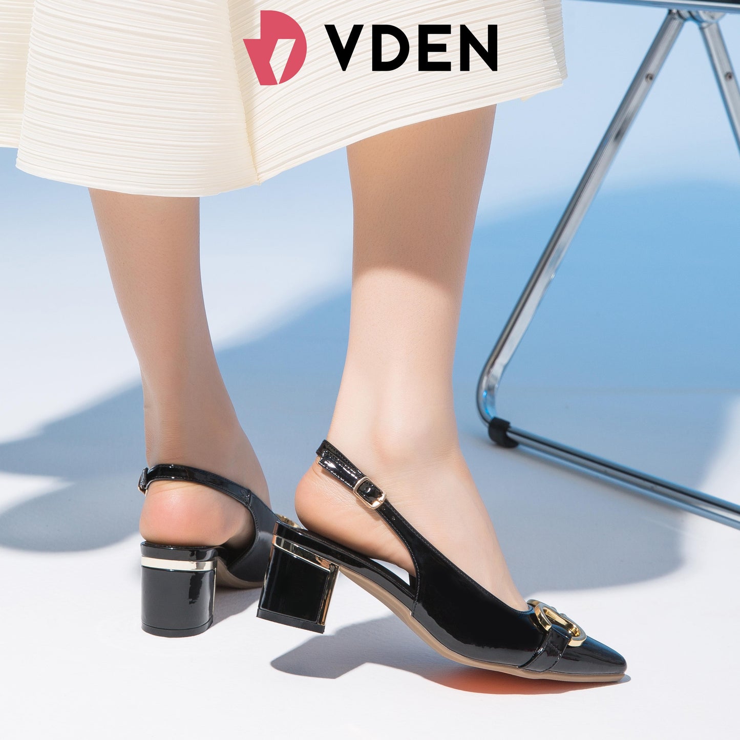 VDEN Women's Classy Stiletto Pointed Shoes 2INCH/5.3CM Patent Leather Block Heels Buckle Back Strap Mid Heel Pumps 525-37 Comfort