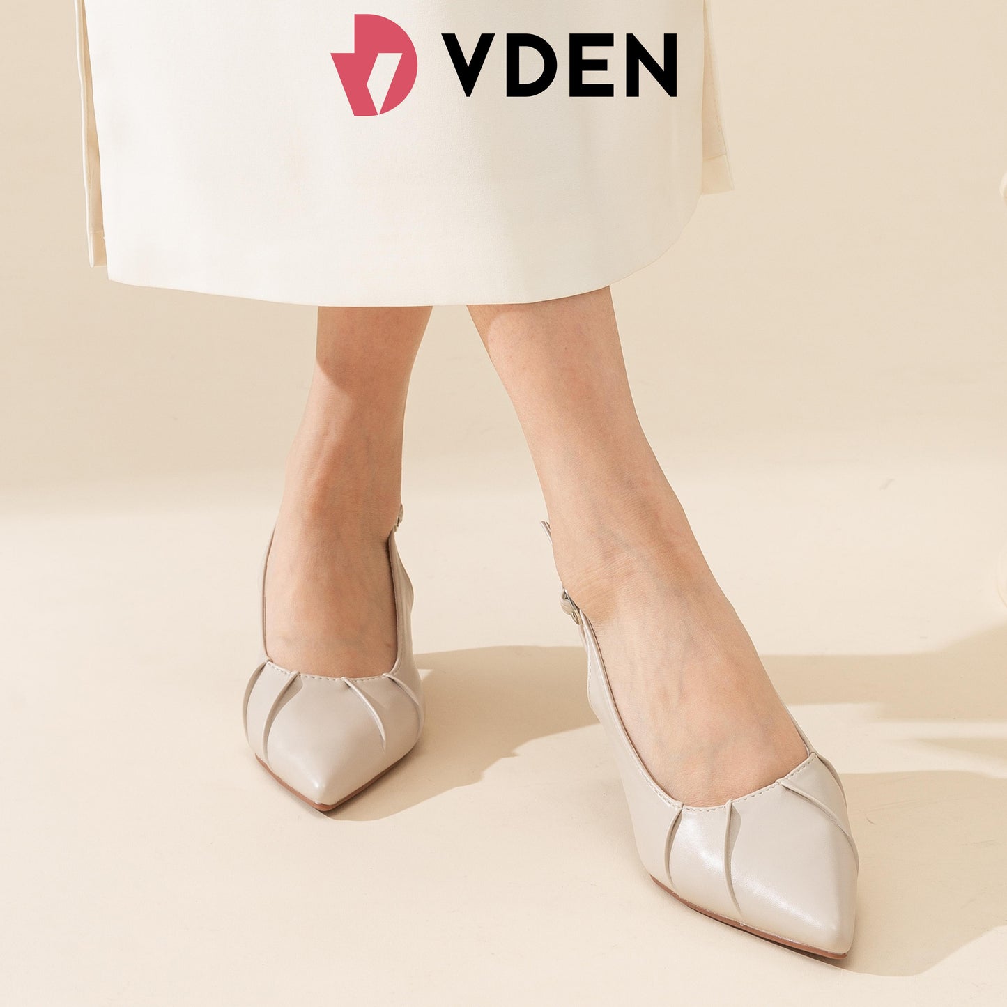 VDEN Women's Slingback Block Heels Pointed Toe Pumps - Black & Beige, Comfortable Office Formal Shoes, Non-slip Work Heels for Women 2.2INCH/5.7CM B214-5 Women's Mid Heel Slingback Pointed Closed Toe Pumps Dress Shoes for Women