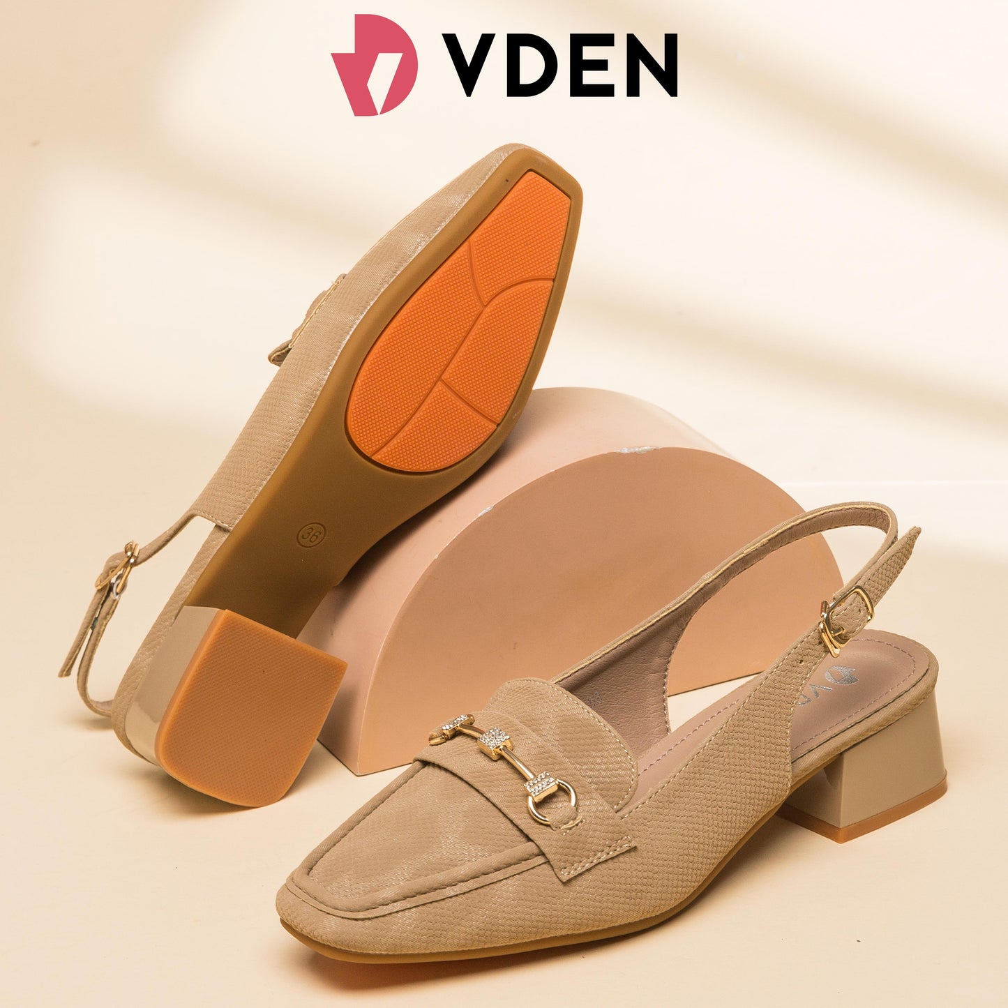 VDEN Leather Buckle Strap Mid Heel Pumps For Women 1.4INCH/3.7CM 78-349 Office Old Money Style Sandals Slingback Block Heels Women Shoes