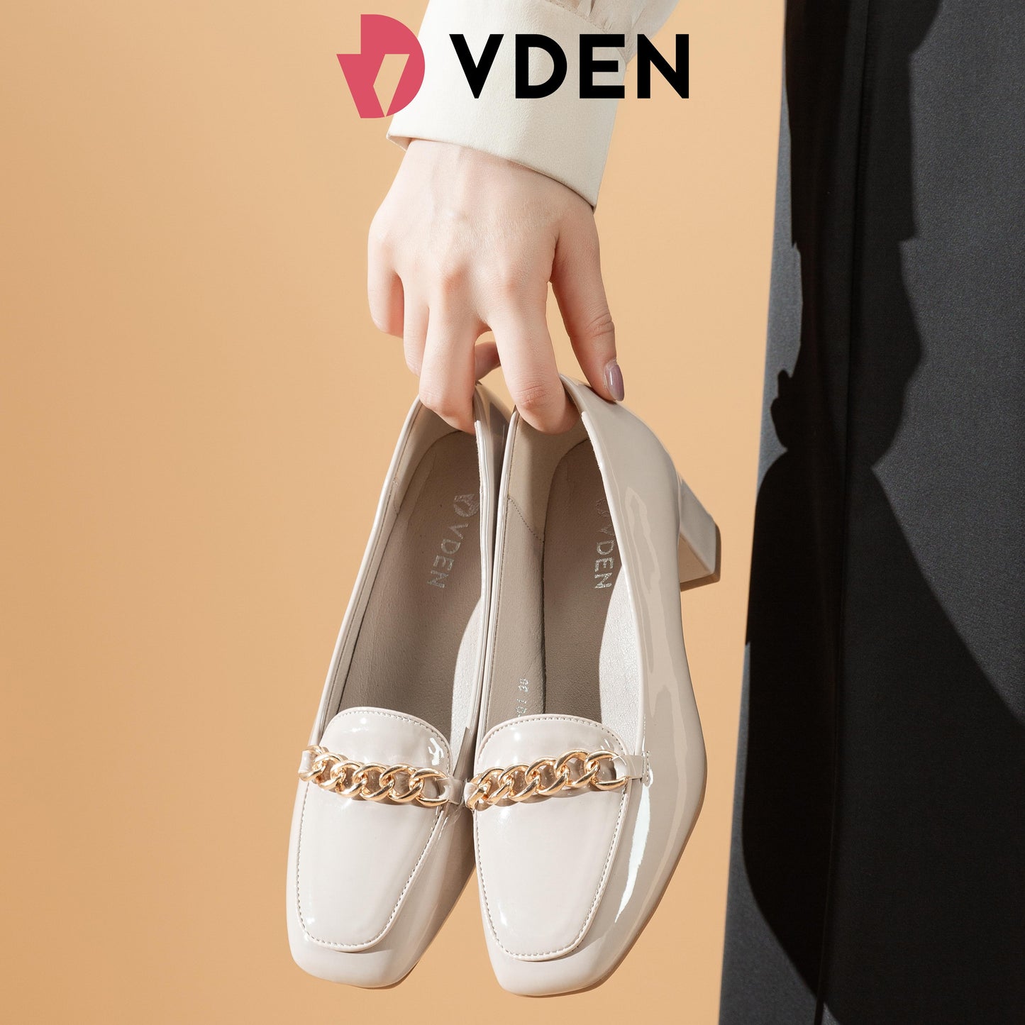 VDEN Loafer Heels Buckle Square Toe Shoes for Women 6CM/2.5INCH Women's Square Toe Thick Heel Office Shoes 78-Q1 Patent Leather Thick Heel Commuter Heels Classy