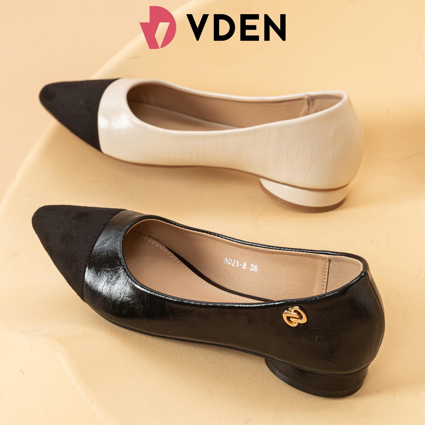 VDEN Minimalist Pointed Toe Color Block Flats 0.7INCH/1.9CM A021-8 Retro Two-Tone Low Heel Pumps Fashionable Women's Pointed Toe Flat Shoes Fashionable Women's Pointed Toe Flat Shoes Fashionable Women's Pointed Toe Flat Shoes