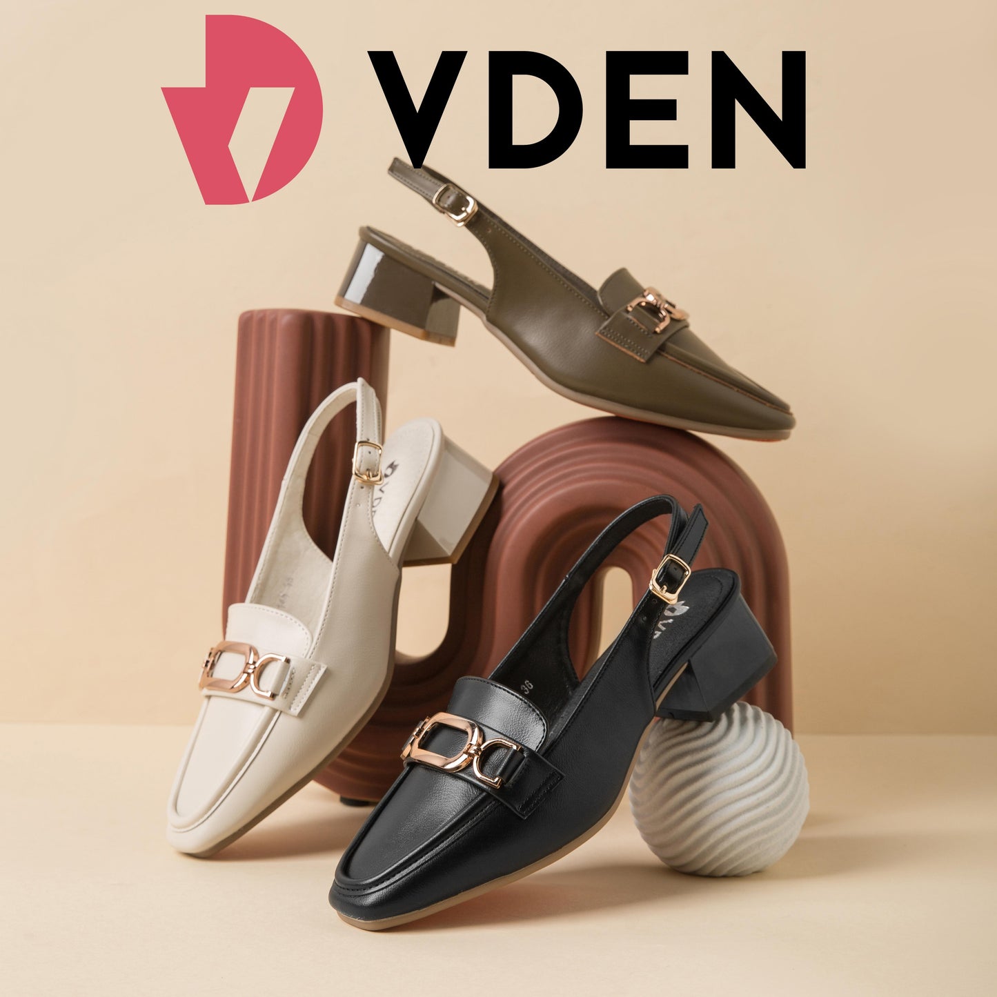 VDEN Buckle Back Strap Mid Heel Pumps F78-145 Walking Shoes Sandal Old Money Style
