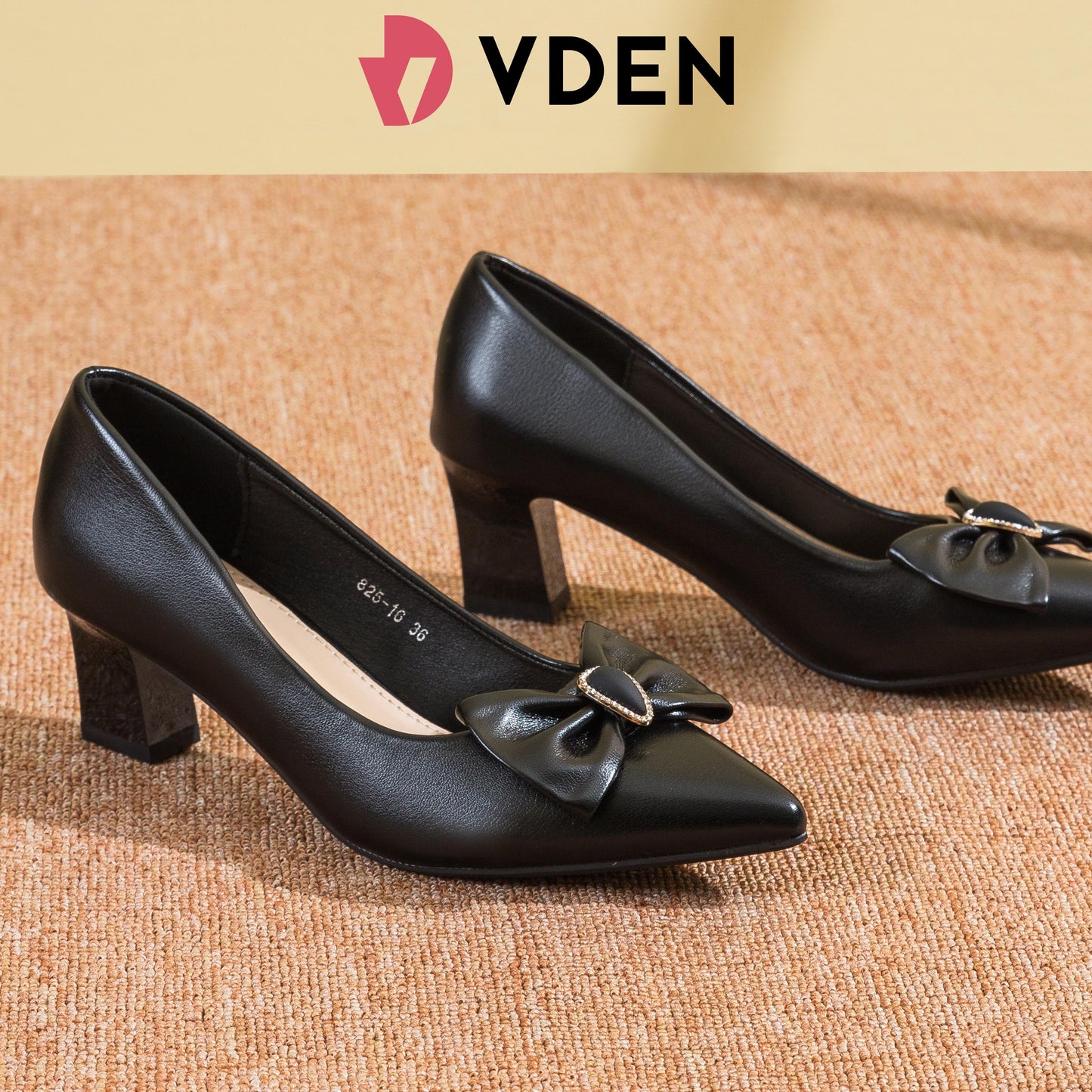 VDEN Elegant Bow Block Heel Pumps For Women 2.5INCH/5.5CM 825-16 Chic Pointed Toe Bow Office Heels Comfortable Low Block Heel Dress Shoes Classic Mid Heel Pumps with Bow Detail
