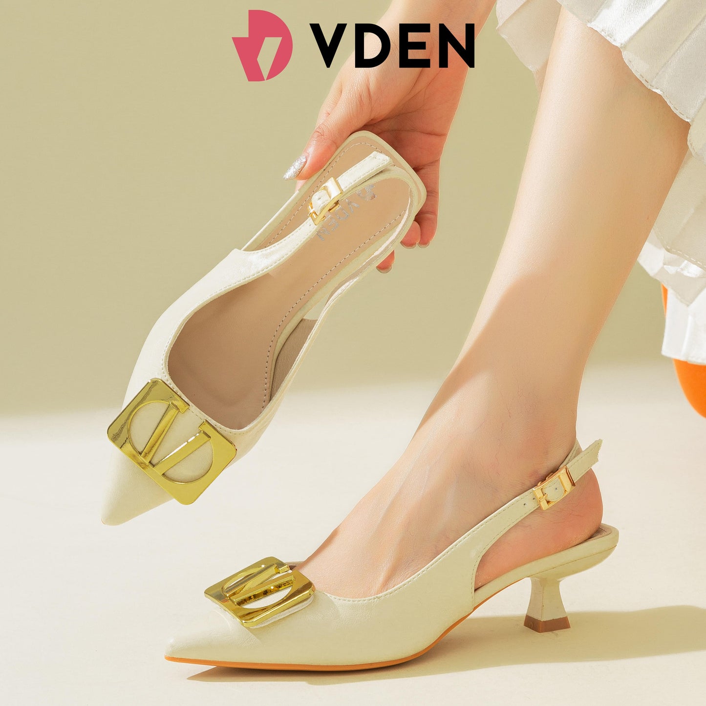 VDEN Slingback Leather Pointe Toe Pump Shoes 2INCH/5CM 219-9 Kitten Heel Sandals Retro Simple Style Office Heels Elegant Women's Versatile Heels Classy
