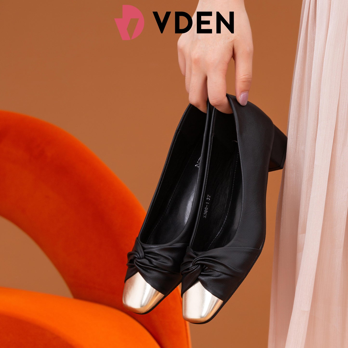 VDEN Pleated Chunky Heels For Women 3CM/1.1INCH X366-1 Retro Color Block Heel Slip-on Shoes Classy Versatile Office Women's Shoes