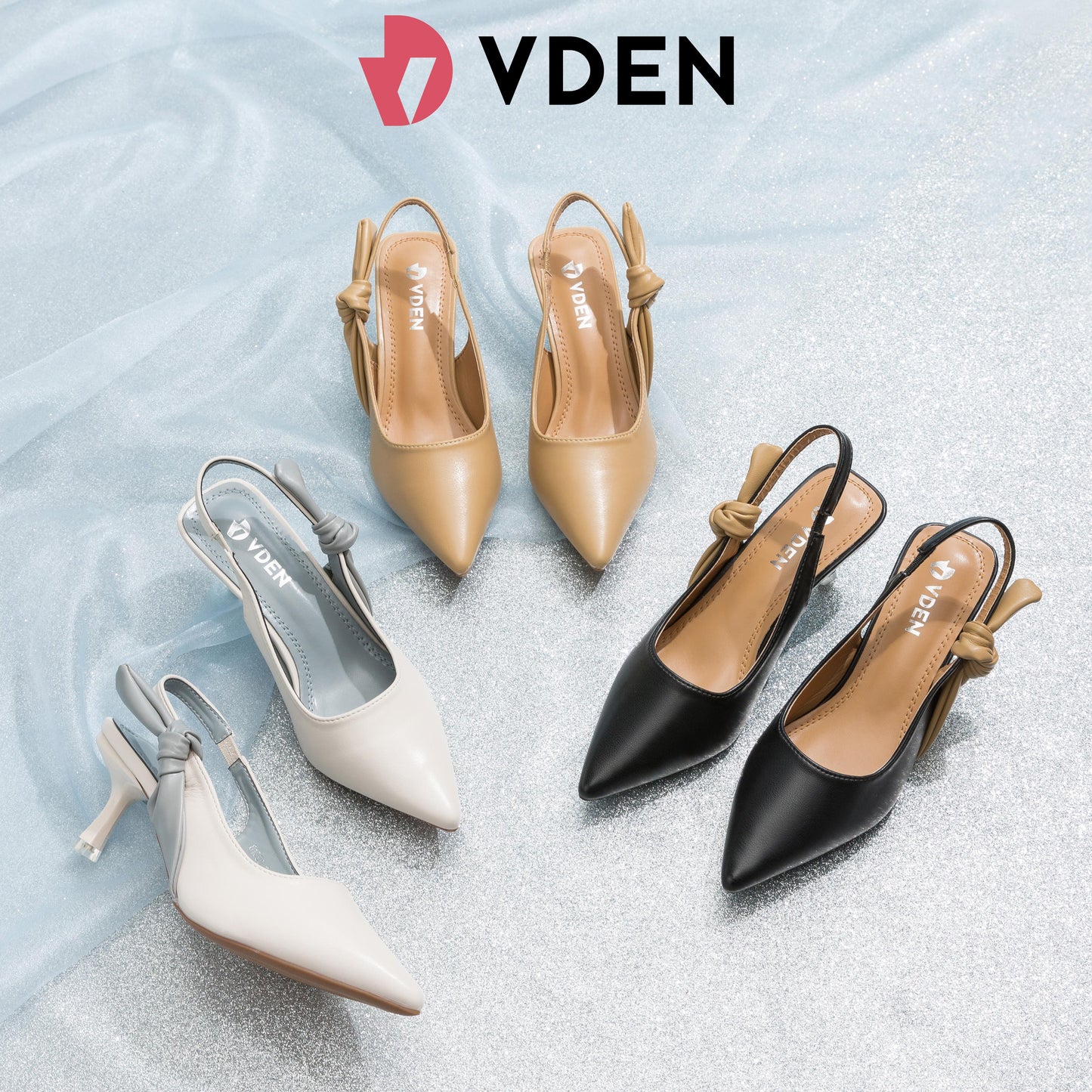VDEN Chic Pointed Toe Heeled pumps bowknot slip on slingback 2.5INCH/6.5CM Commuting Color Block Pointed Toe Micro Heels Office Women's Shoes 81899