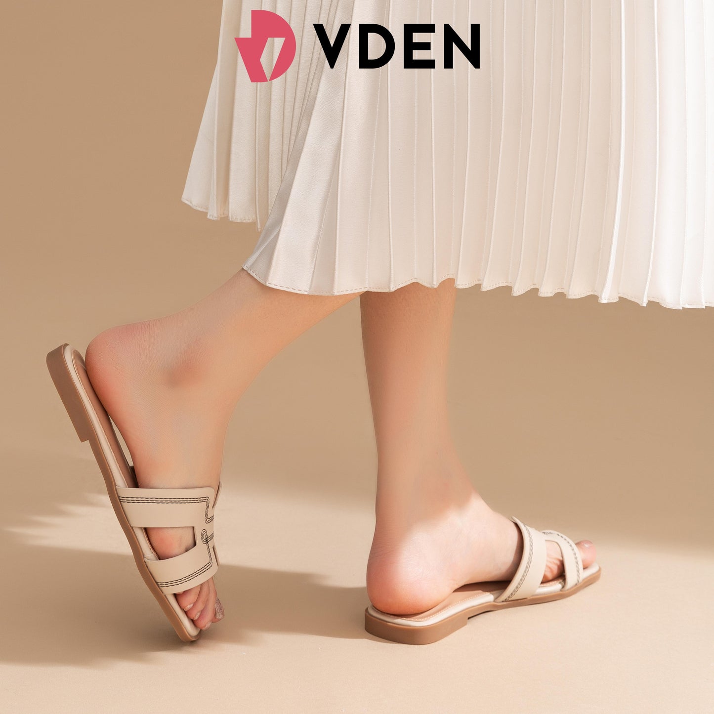 VDEN Fashion Spring and Summer Women Slippers Flat Sandals 0.5INCH/1.9CM 002-A13 Casual Flats Slip-on Leather Sandals High-quality Rubber Sole Women Sandals Footwear Walking Shoes