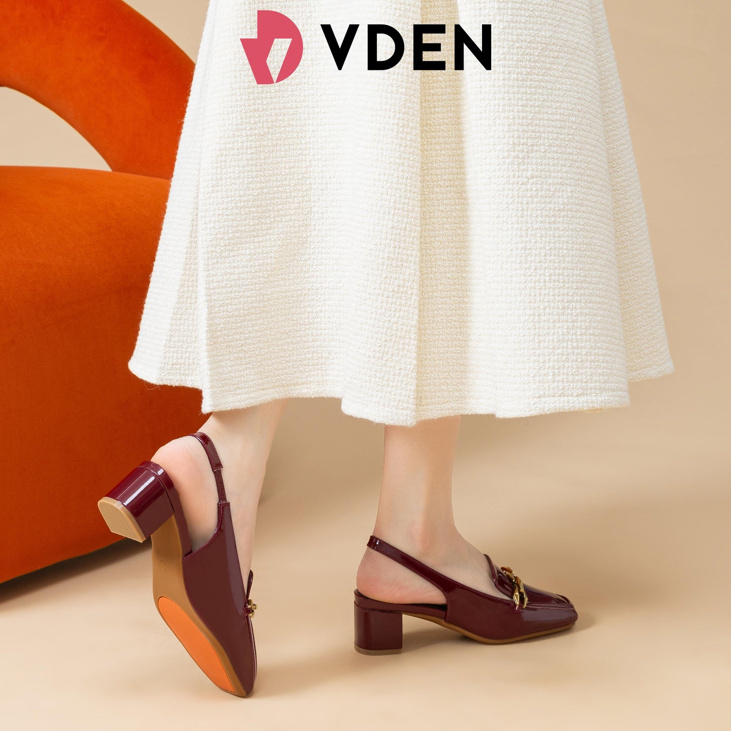 VDEN Women's Square Toe Chunky Heel Slingback Shoes Patent Leather 1.7INCH/4.5CM 558-90 Old Money Style Ladies' Rough Square Shoes Fashionable Patent Square Toe Slingback Chunky Heels Patent Leather Square Toe Block Heel Women's Sandals Shoes