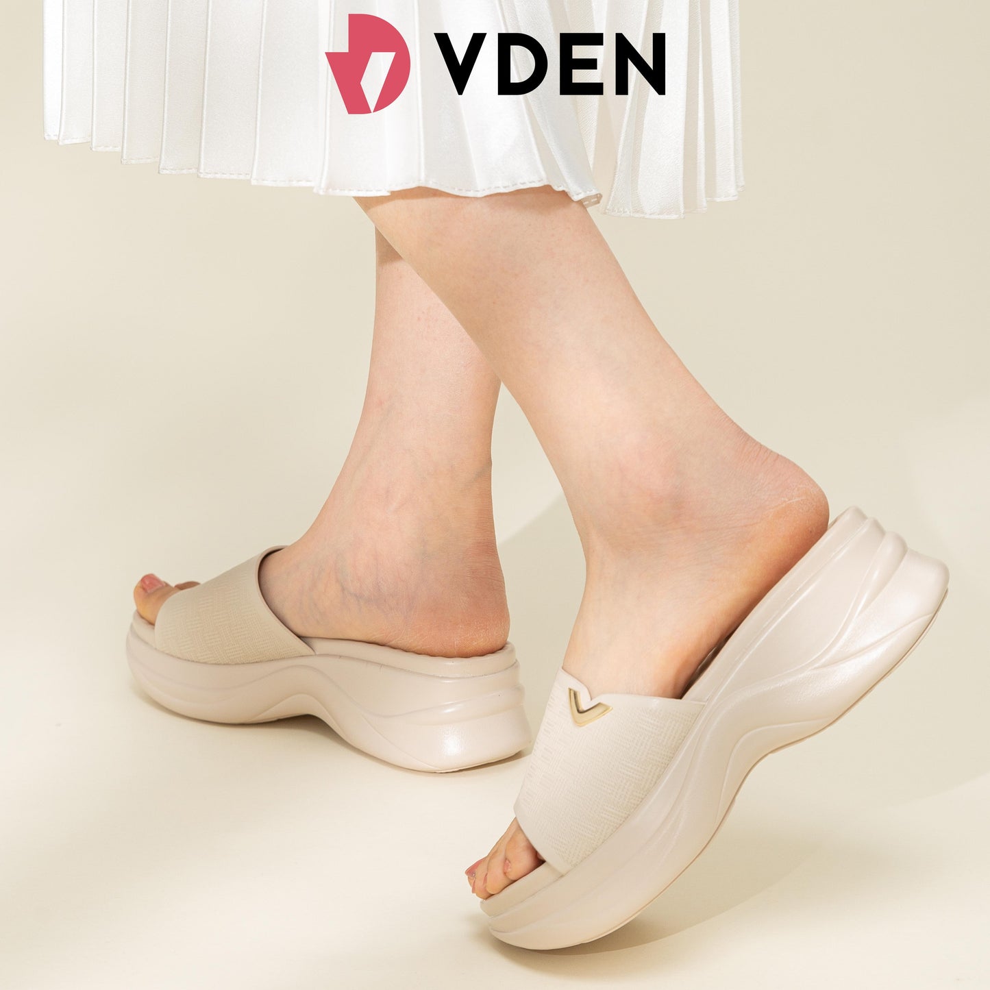 VDEN Fashionable Slip-On Open-Toe Wedges For Women 2INCH/5CM 1658-12 Women's Platform Sandals Walking Shoes Height Increasing Sandals Massage Insoles Classy Footwear Elegant Comfort Heels