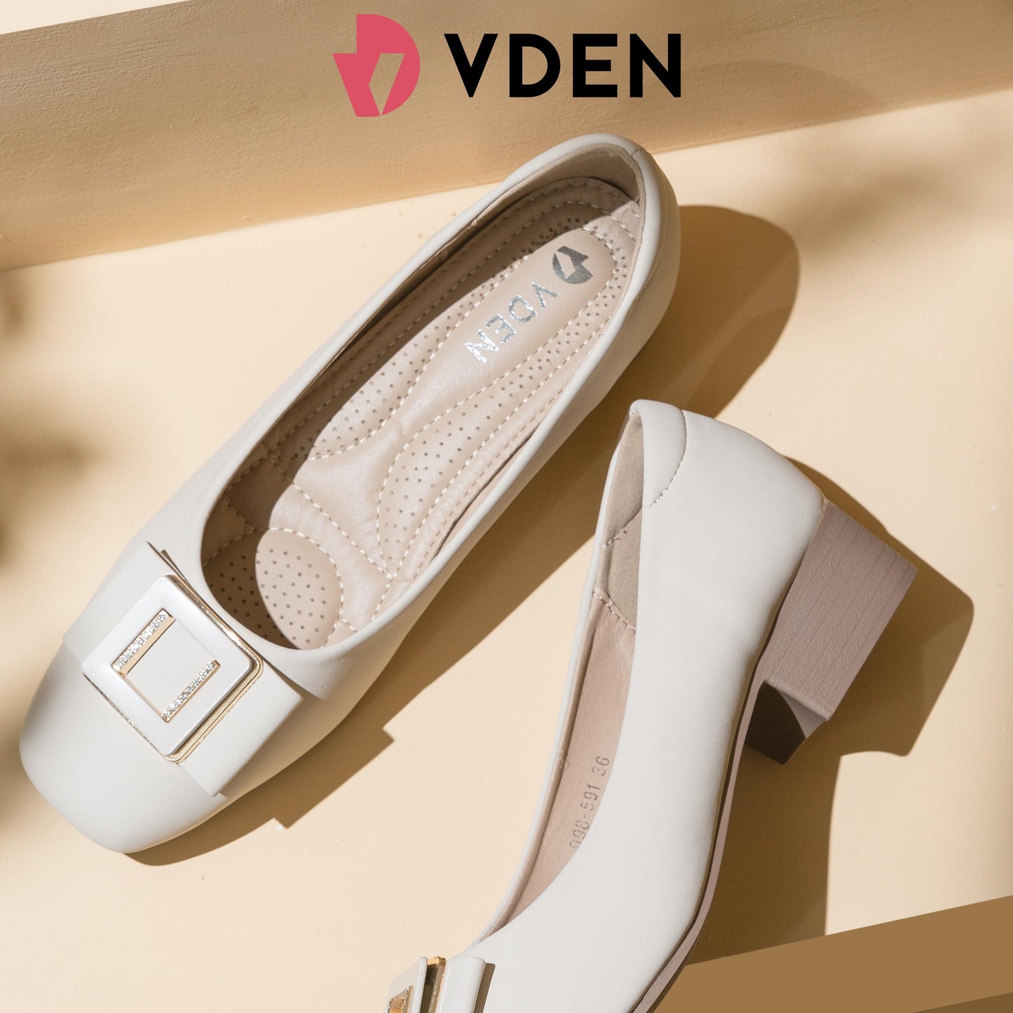 VDEN Women's Mid Chunky Toe Classy Shoes 1.2INCH/3.3CM massage Insole 998-591 Simple Student Shoes High-end Office Shoes Square Buckle Block Heels Comfort