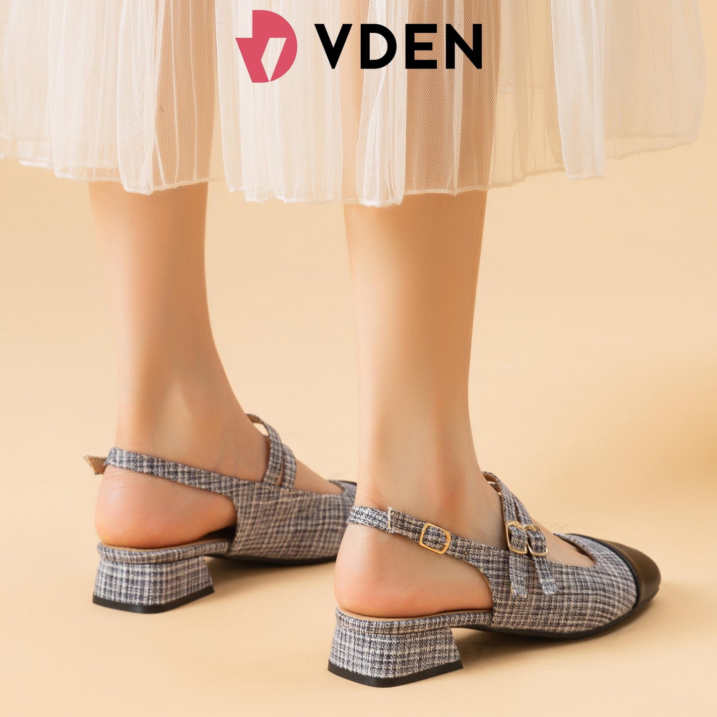 VDEN Women Ankle Strap Low Cuban Heel  Sandals Elegant Closed Toe 1.1INCH/3CM 2335-45 Walking Shoes Footwear Summer Comfort Round Toe Korean Mary Jane Color Matching Sandals Slingback Sole Thick Heels Shoes