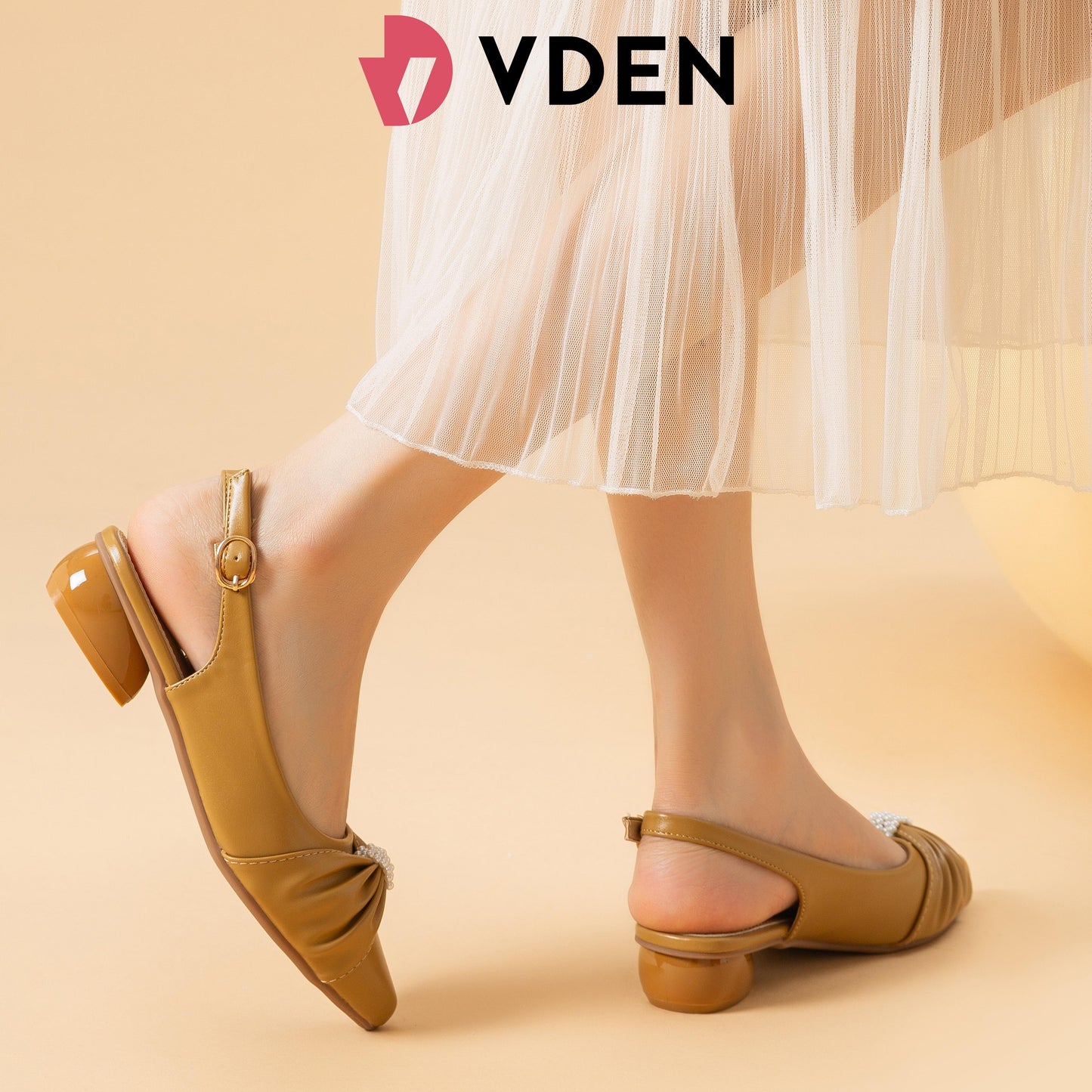 VDEN Women‘s Girls Dress Flats for Wedding Slingback Pointed Toe Evening Formal Sandals Shoes 1.1INCH/3CM B81240 Pointed Toe Slingback French Low Heel Shoes With Pearl Accessories Footwear