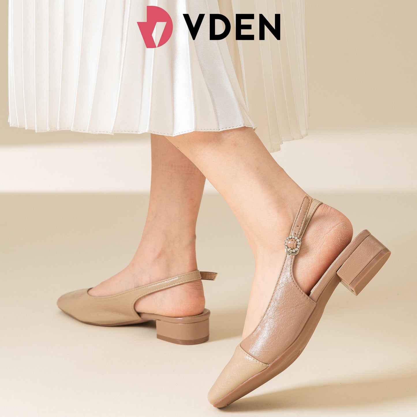 VDEN Women's Square Toe Slingback Low Block Heel Mule Pumps 1.1INCH/2.7CM 5066-14 Chic Minimalist Low Heel Slingback Pumps Comfortable Square Toe Office Heels Versatile Stylish Retro Square Toe Low Block Pumps