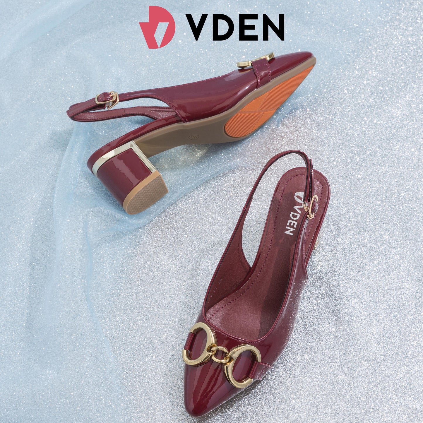 VDEN Women's Classy Stiletto Pointed Shoes 2INCH/5.3CM Patent Leather Block Heels Buckle Back Strap Mid Heel Pumps 525-37 Comfort