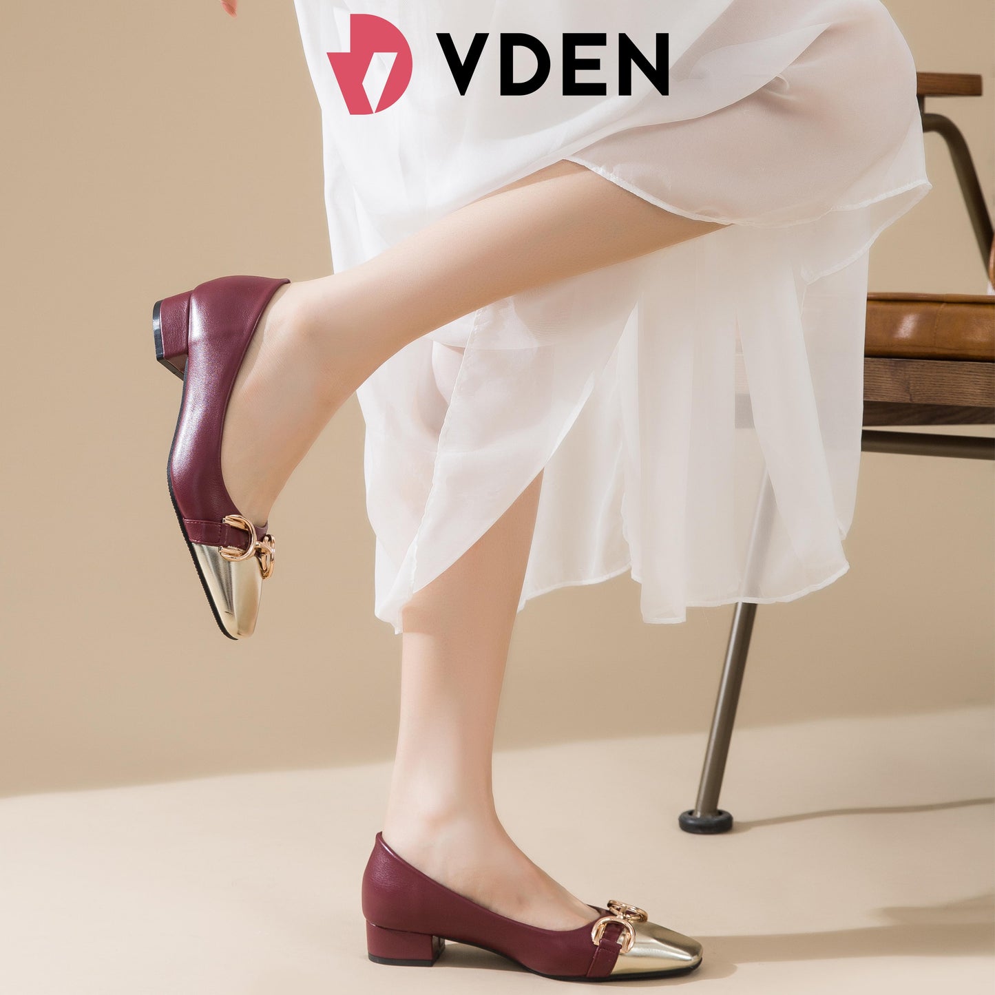VDEN Women Shoes Spring Ladies Chunky low heel pumps 1.3INCH/3.3CM 336-5 Square Toe Color Blocked Thick Heel Shoes Old Money Style Professional Style Women's Shoes
