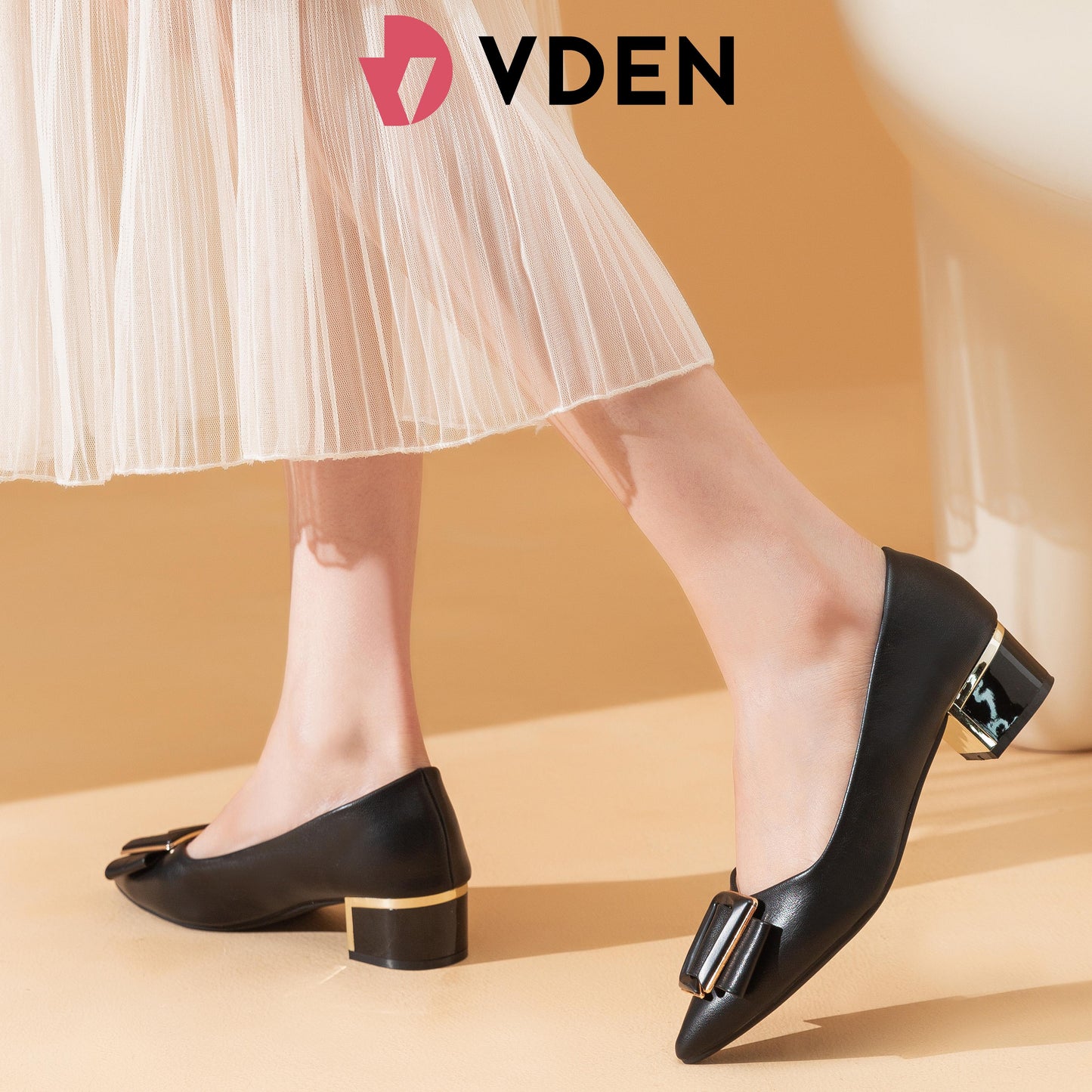 VDEN Women Pumps Pointed Toe Chunky  Heel Pumps Office For Women 1.5INCH/4CM 999-1059 Korean Retro Simple Thick Heel Women's Shoes Office Shoes