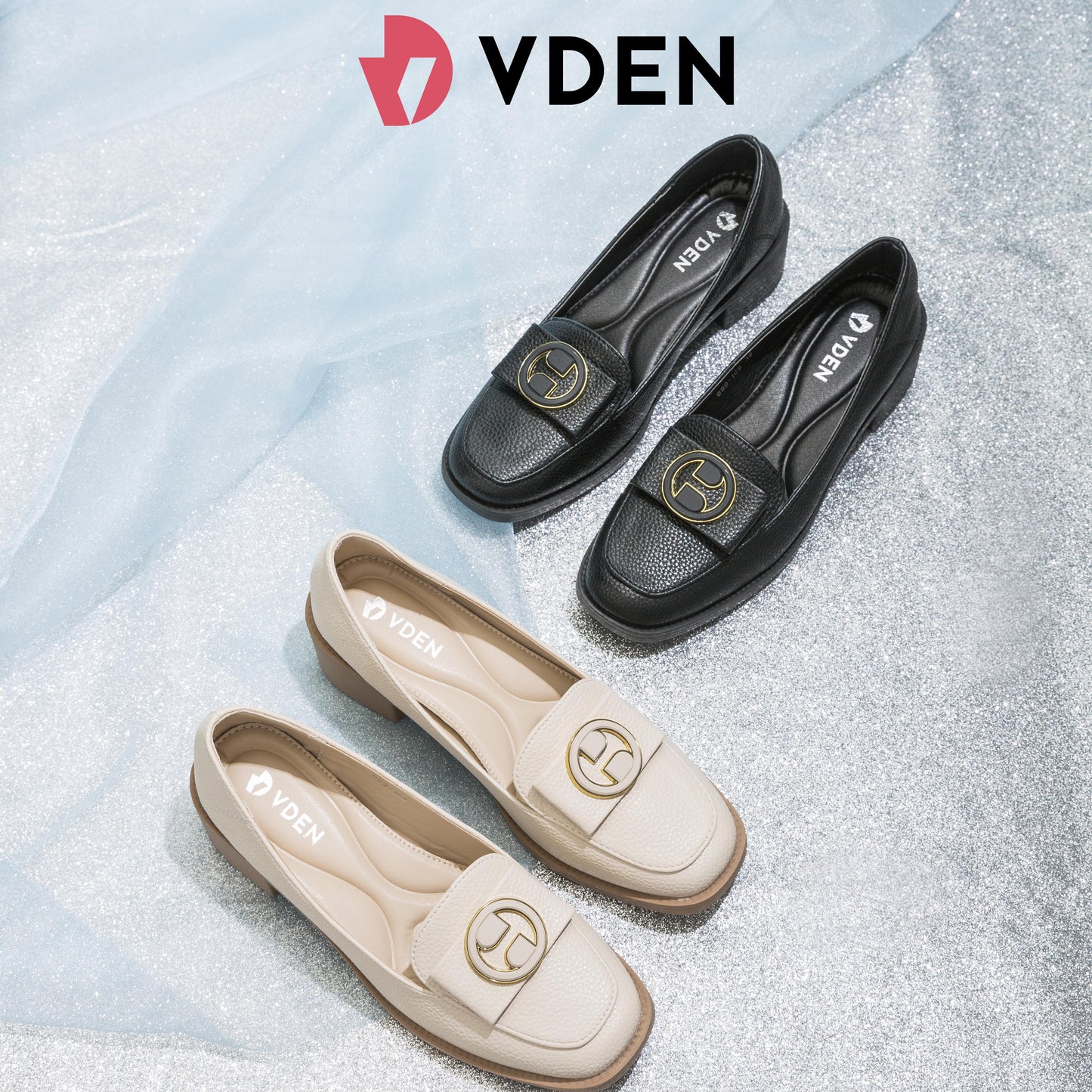 VDEN Square Toe Block Heels Loafer Shoes 4.5CM/1.4INCH Heels 899-168 Women Ultra-light Soft-soled Loafers