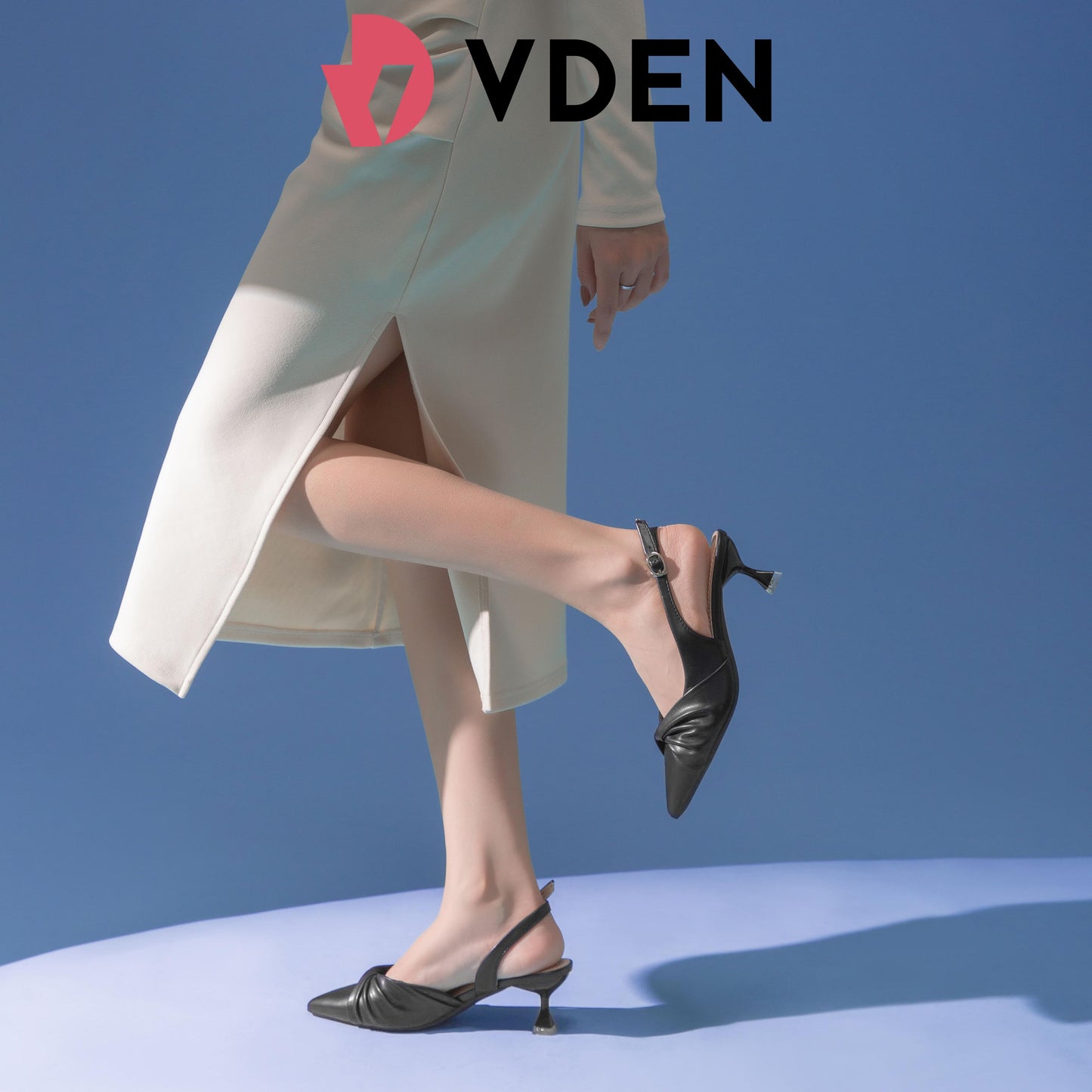 VDEN Women Pleated Design Kitten Heels Elegant Pointed Toes 7718-1 Low Heel (1-3 cm) Pointed Toe Micro Heels