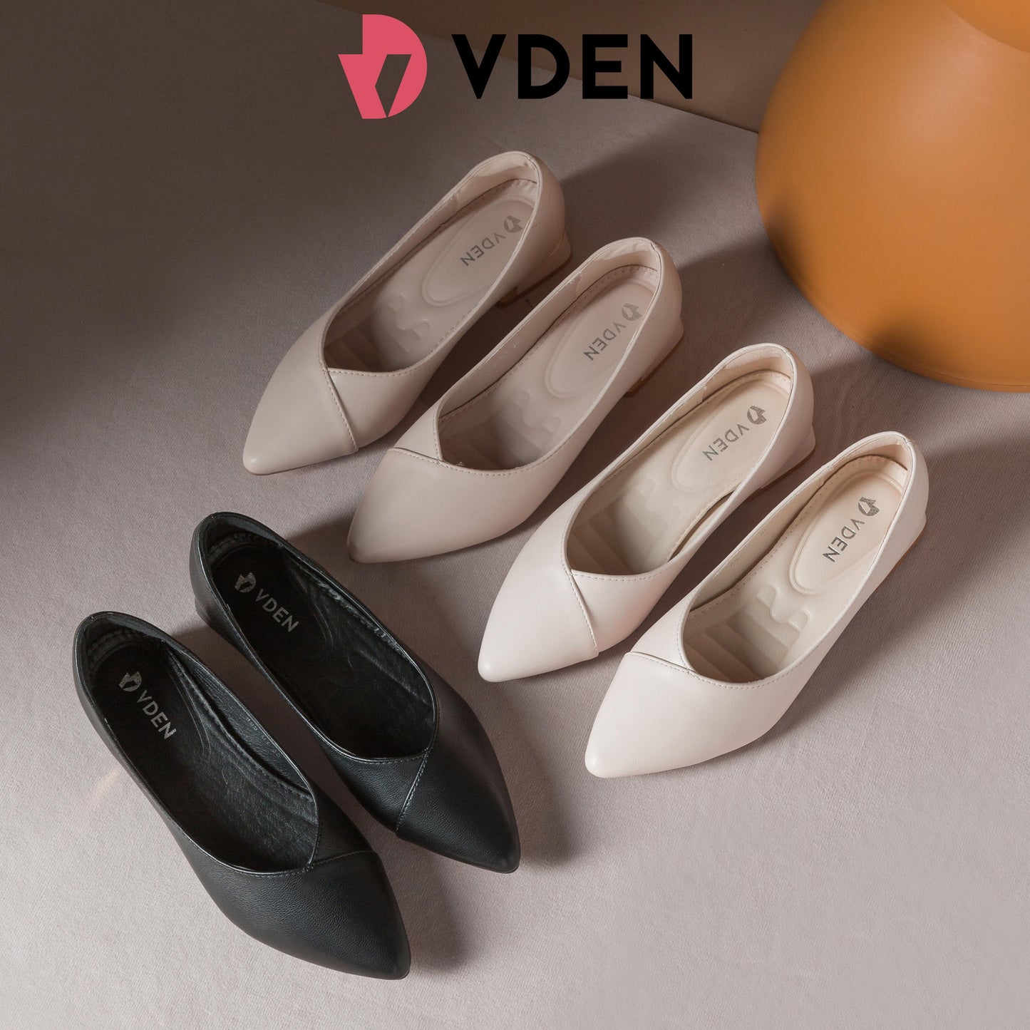 VDEN Ladies White Block Heel Pointed Shoes (True to size) (1.2 inch/3cm Heels) 893-M1 Simple High-end Commuter Shoes And Student Shoes