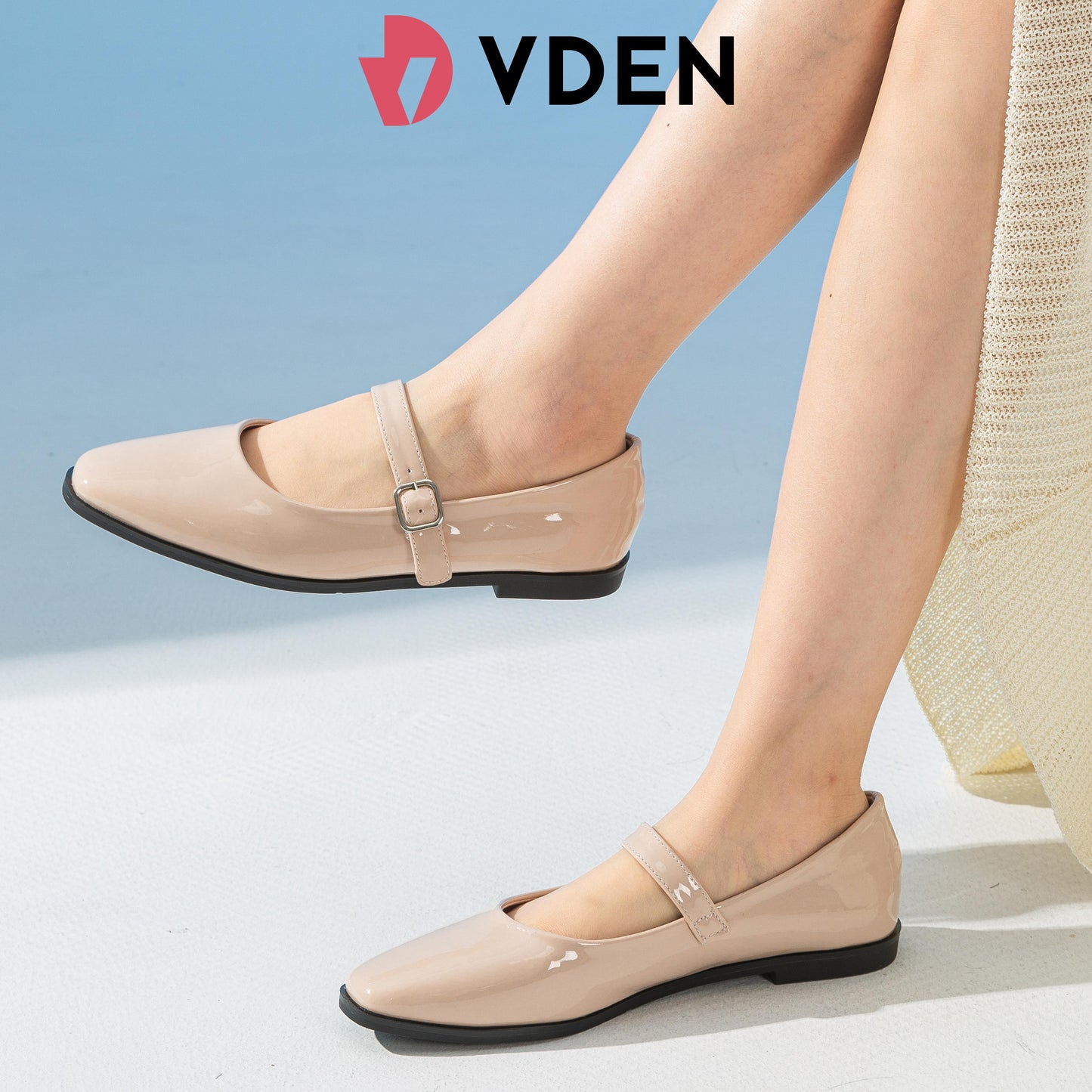 VDEN Patent Square Toe Mary Janes Shoes For Women 0.5INCH/1.4CM 315-12 Korean Style Slip-on Elastic Flat Shoes Solid Color Simple Student Shoes