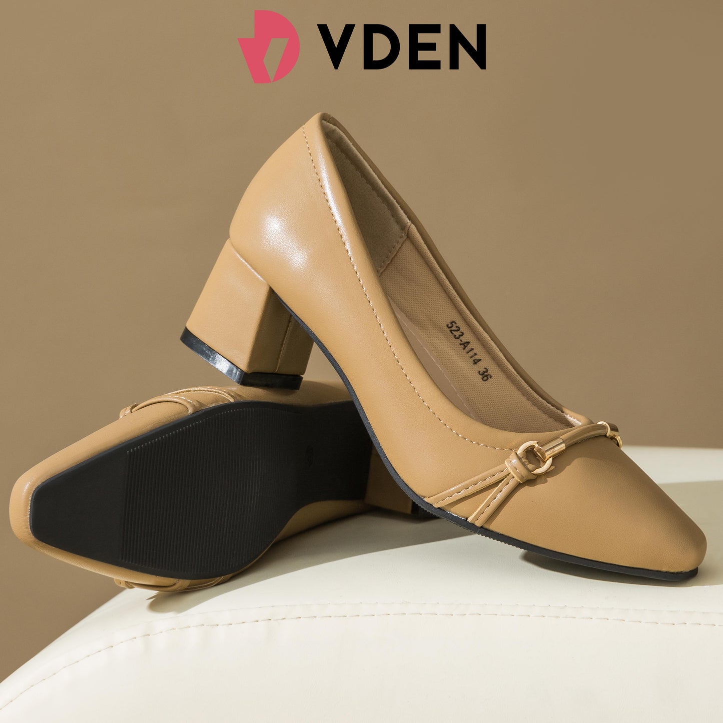 VDEN Chunky Heel Casual Women's Shoes Pumps Leather Comfortable Square Toe Shoes 1.9INCH/5CM 523-A114 Korean StyleS Simple Office Heels Thick Heel Women's Shoes Old Money Style Heels Shoes