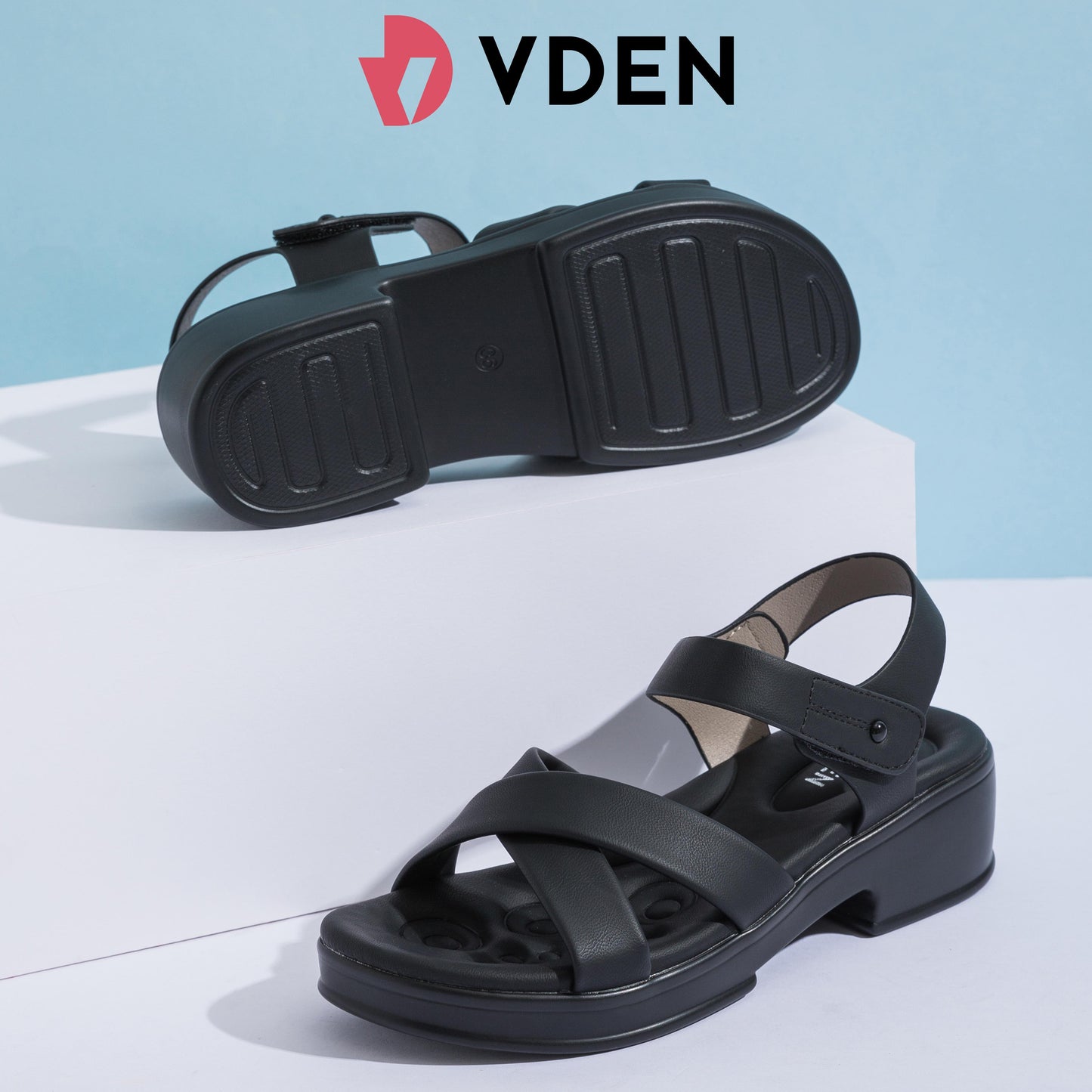 VDEN Fashion Wedge-heeled Sandals for Women 4CM/1.5INCH Open Toe Soft Sole Sandals French Elegant Platform Shoes 80789-61 Thick Sole Heightening Sandals