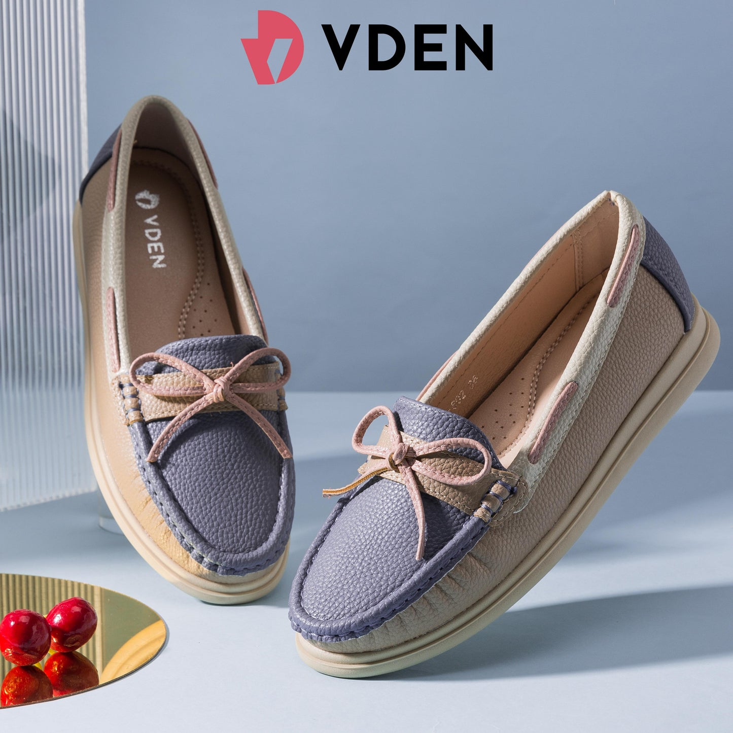 VDEN Lightweight Loafers With Color Block Design For Women 1INCH/2.5CM 6678-802 Ladies Flat Loafers With Stylish Design