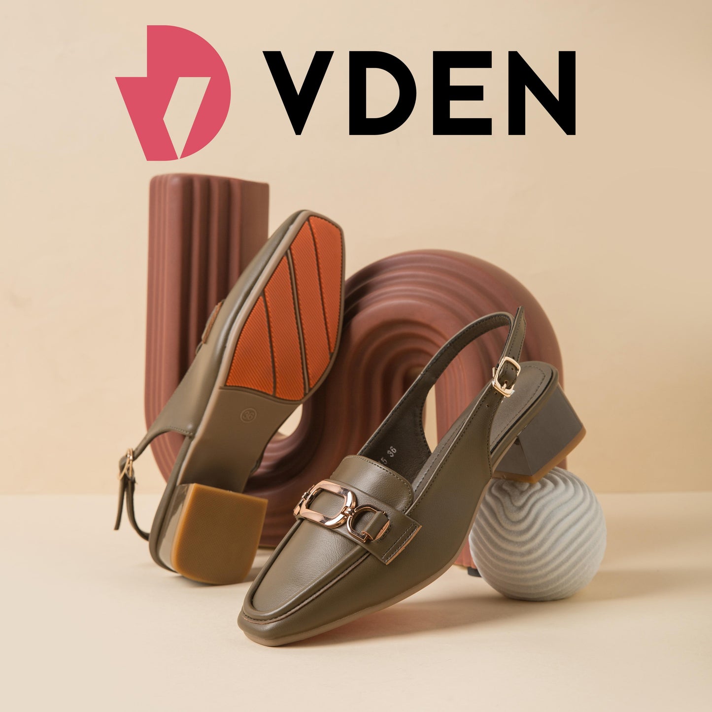 VDEN Buckle Back Strap Mid Heel Pumps F78-145 Walking Shoes Sandal Old Money Style