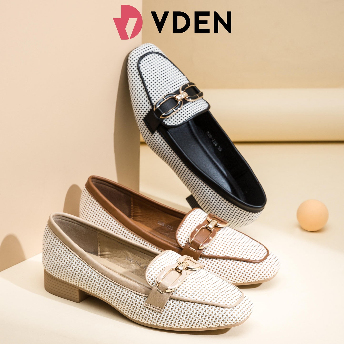 VDEN Slip-On Loafers loafers Dress Shoes Black With Dots Design 1INCH/2.5CM 628-703 Korean Style Breathable Woven Loafers Elegant Mesh Low Heel Loafers Tweed-Style Flat Loafers with Metal Buckle