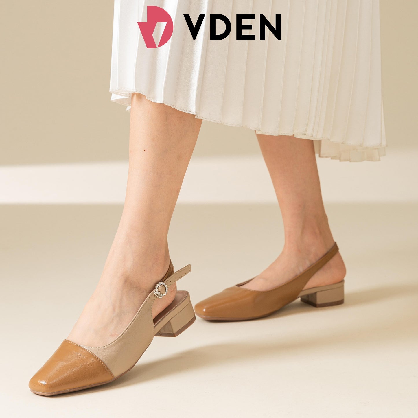 VDEN Women's Square Toe Slingback Low Block Heel Mule Pumps 1.1INCH/2.7CM 5066-14 Chic Minimalist Low Heel Slingback Pumps Comfortable Square Toe Office Heels Versatile Stylish Retro Square Toe Low Block Pumps