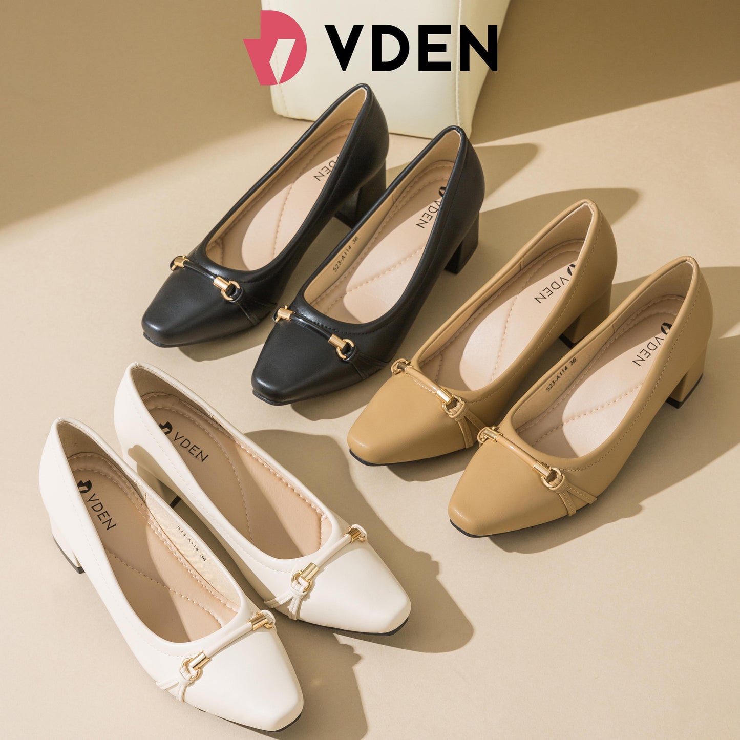 VDEN Chunky Heel Casual Women's Shoes Pumps Leather Comfortable Square Toe Shoes 1.9INCH/5CM 523-A114 Korean StyleS Simple Office Heels Thick Heel Women's Shoes Old Money Style Heels Shoes