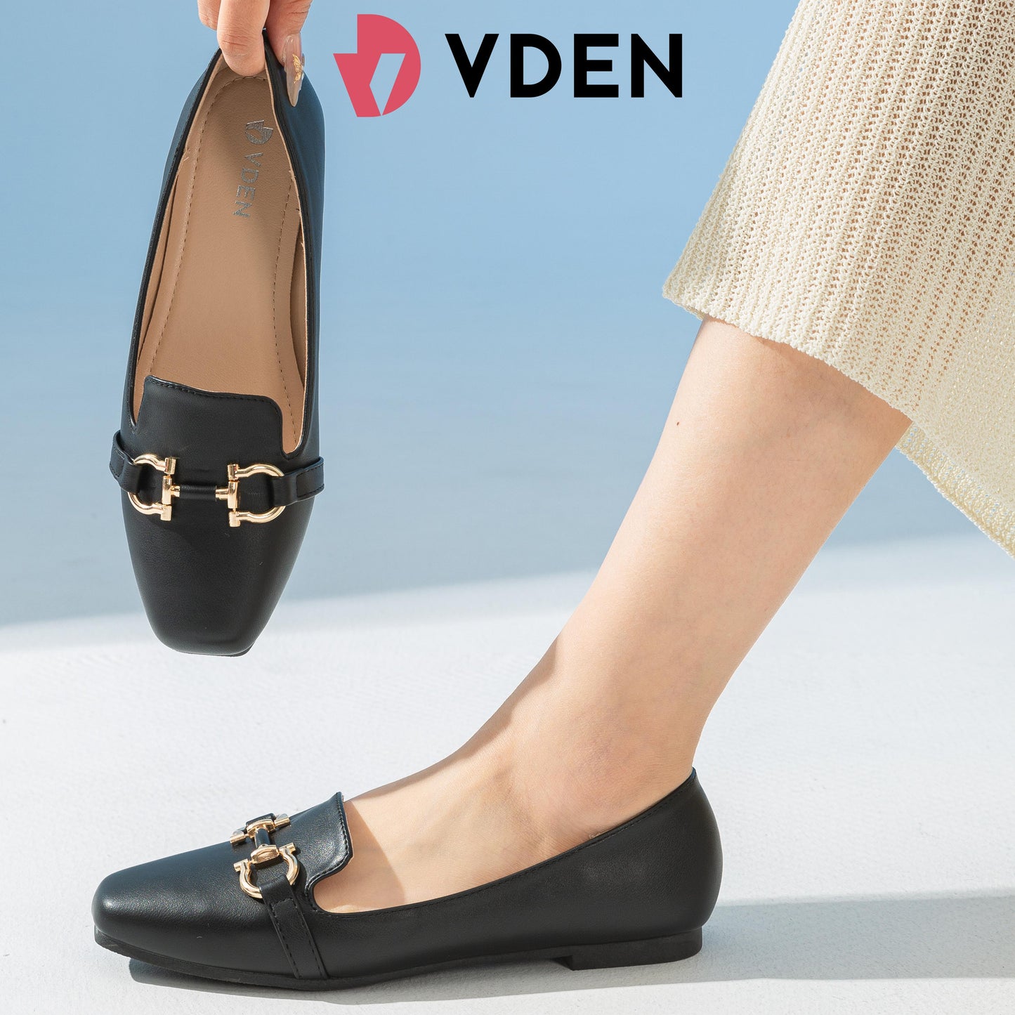 VDEN Women's Loafers Comfortable And Fashionable Chain Flat Shoes For Women 0.4INCH/1CM W903-8 Old Money Style Korean Style Simple Flat Loafers Office Slip-on Shoes For Women