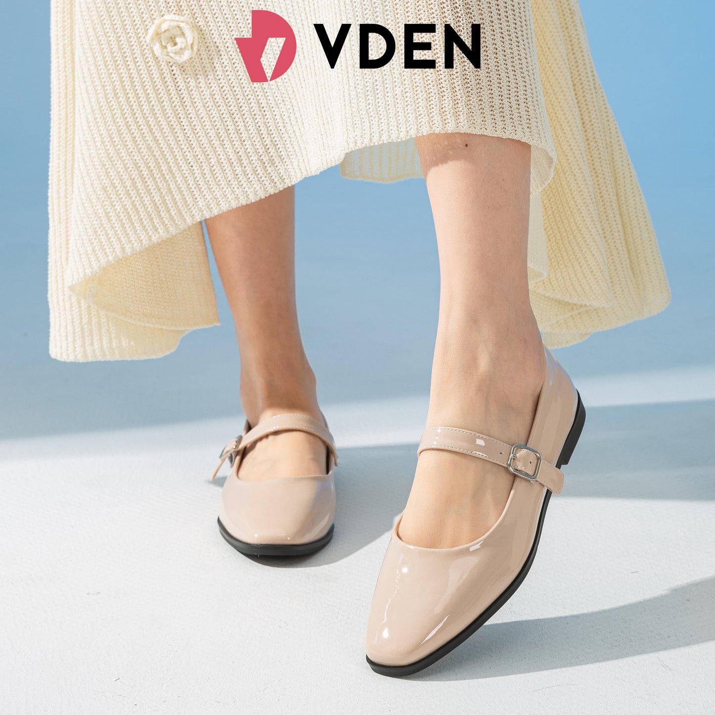 VDEN Patent Square Toe Mary Janes Shoes For Women 0.5INCH/1.4CM 315-12 Korean Style Slip-on Elastic Flat Shoes Solid Color Simple Student Shoes