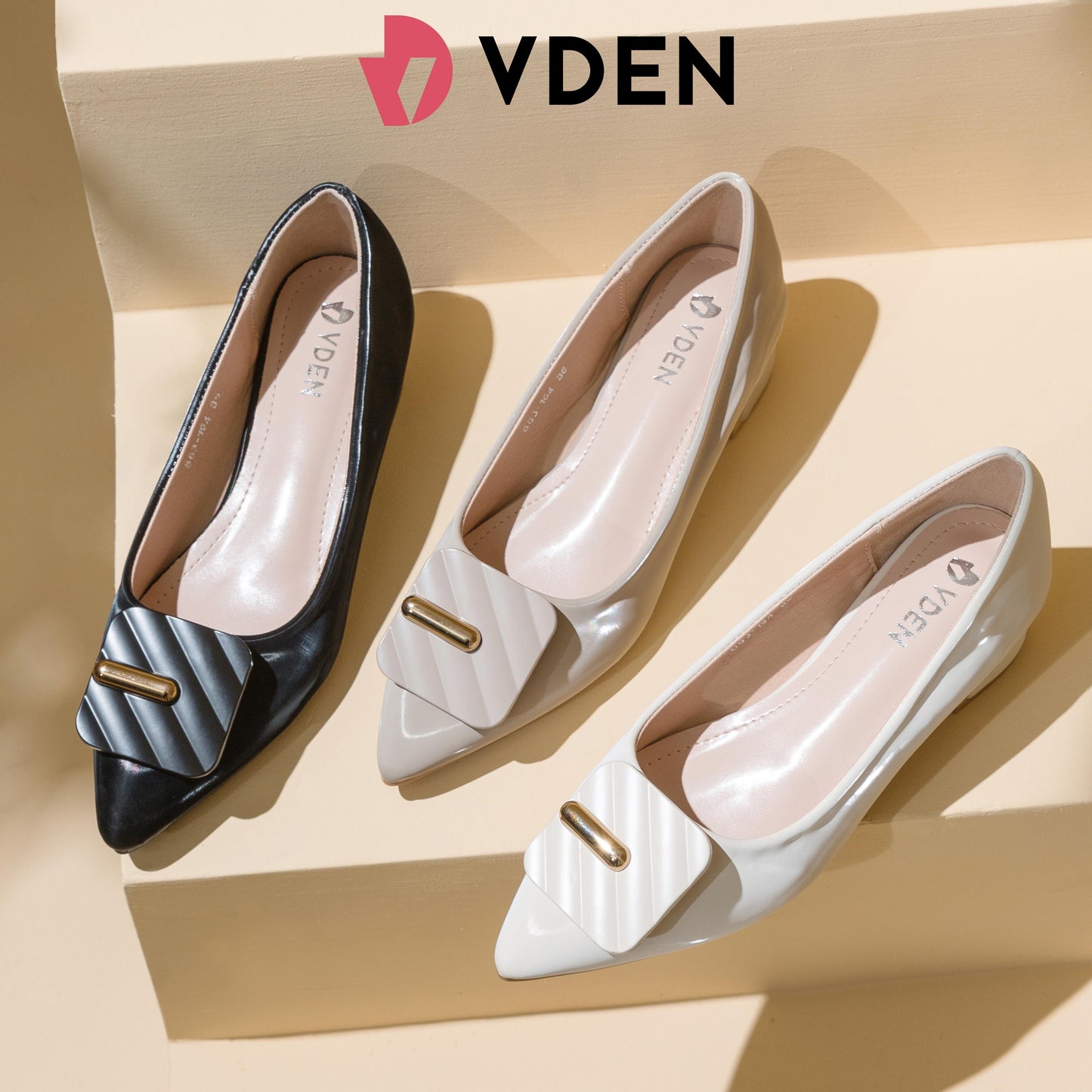 VDEN Square Buckle Leather Pumps Pointed Shoes for Women 4CM/1.5INCH Women's Office Shoes With Thick Heel And Elegant Heels 863-164 Women's Pointed Toe Block Heels Footwear Walking Shoes