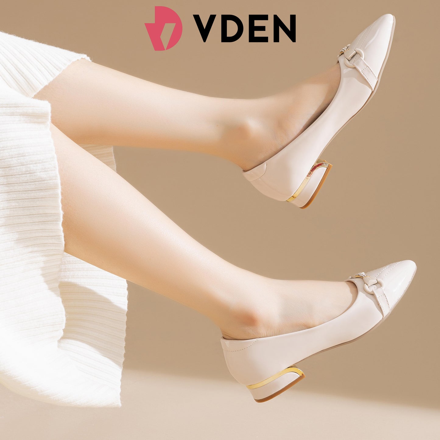 VDEN Pointed Mid Heels Classy Chunky Heeled  Shoes 1INCH/2.5CM 893-613 Pointed Toe Patent Leather Low Heels Comfort Korean Style Slip-on Women's Shoes