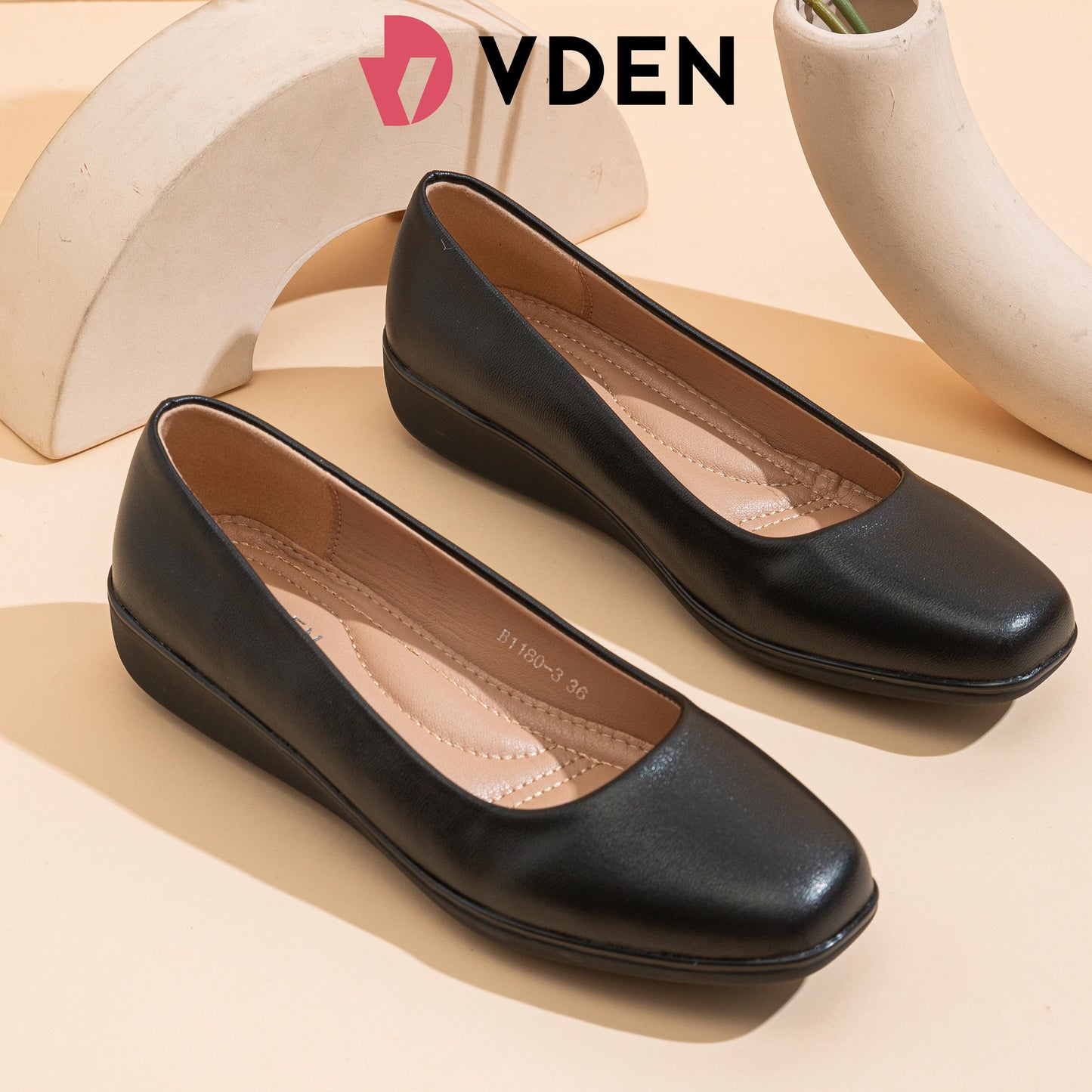VDEN Women's Low Heel Shoes Leather Shoes 1.4INCH/3.4CM B1180-3 Black Wedges Office School Shoes For Women Women's Round Toe Thick Heel Office Black Shoes Student Black Shoes Korean Style Simple Commuter Shoes Comfortable Black Shoes Black Slip-on Shoes