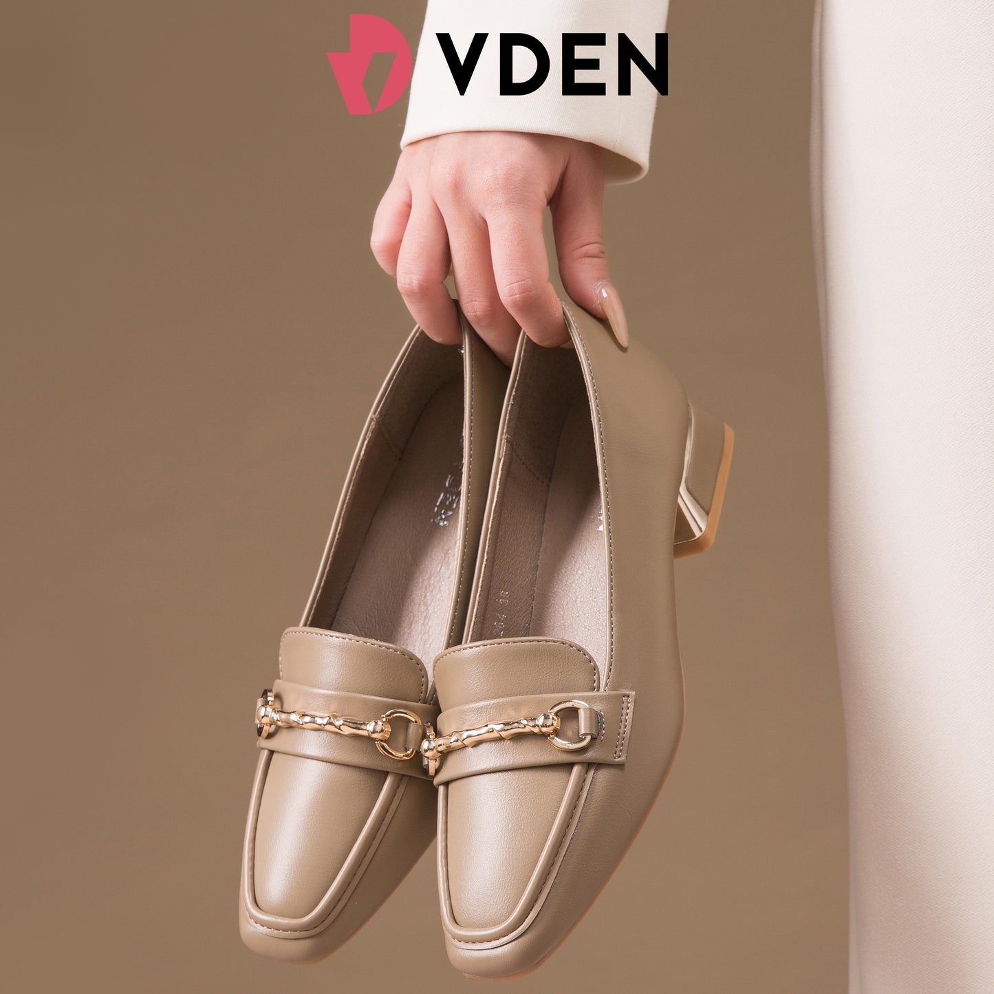 VDEN Square-toe Loafers For Women (F78-284) Slip-Ons 2024 New Retro Genuine Leather Thick Heel French Super Soft Loafers For Commuting Fo Work Shoes