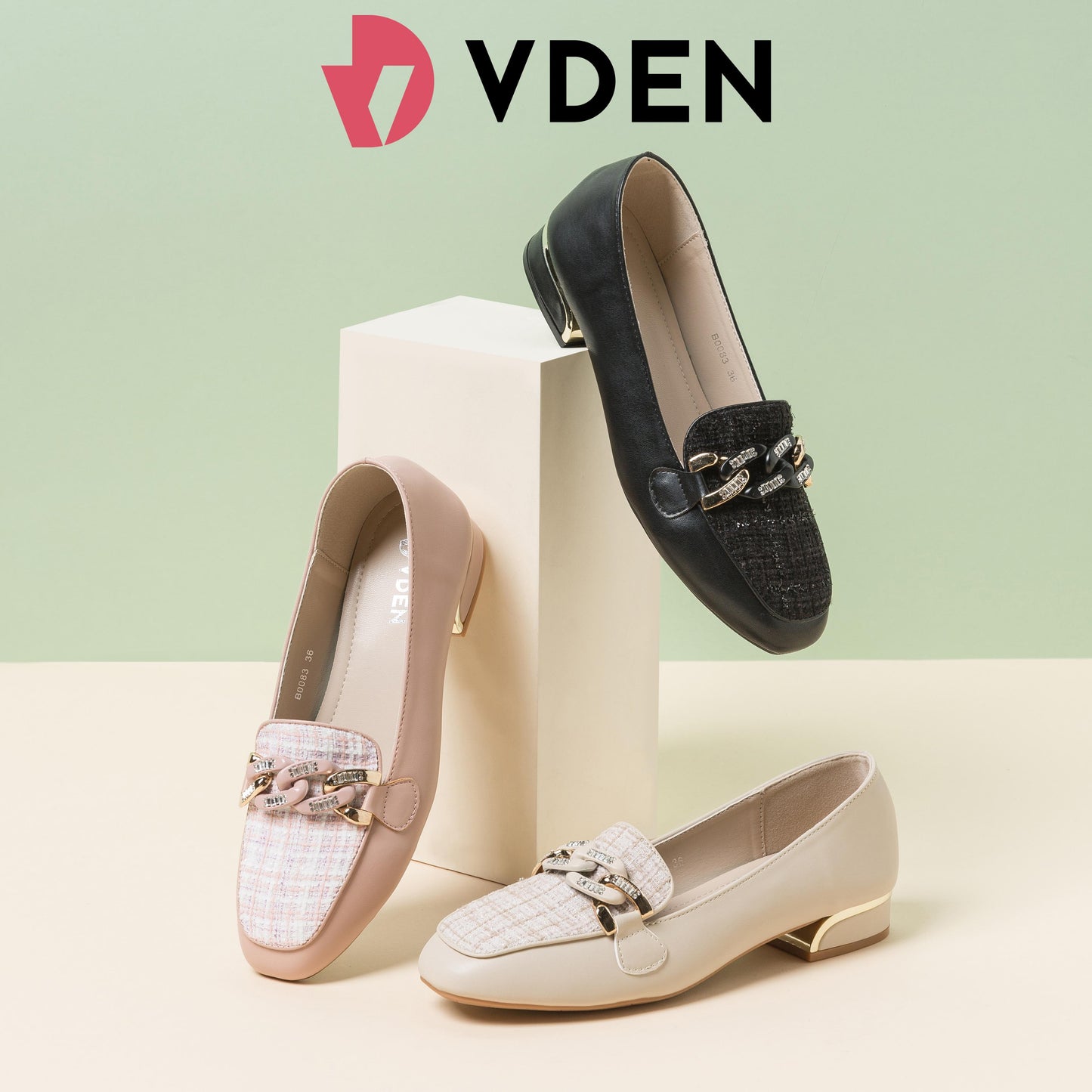 VDEN Women’s Elegant Square Toe Loafers Metallic Design B0083 Square Toe Slip-Ons