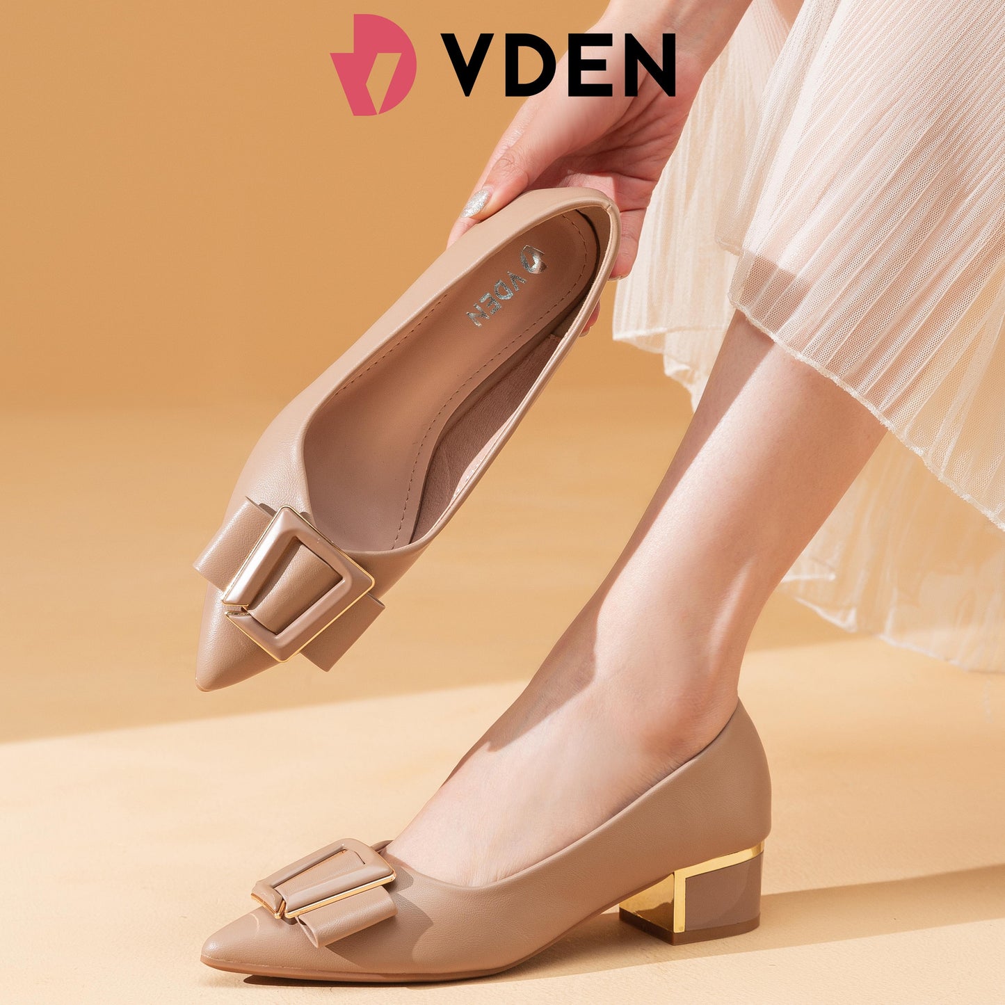 VDEN Women Pumps Pointed Toe Chunky  Heel Pumps Office For Women 1.5INCH/4CM 999-1059 Korean Retro Simple Thick Heel Women's Shoes Office Shoes