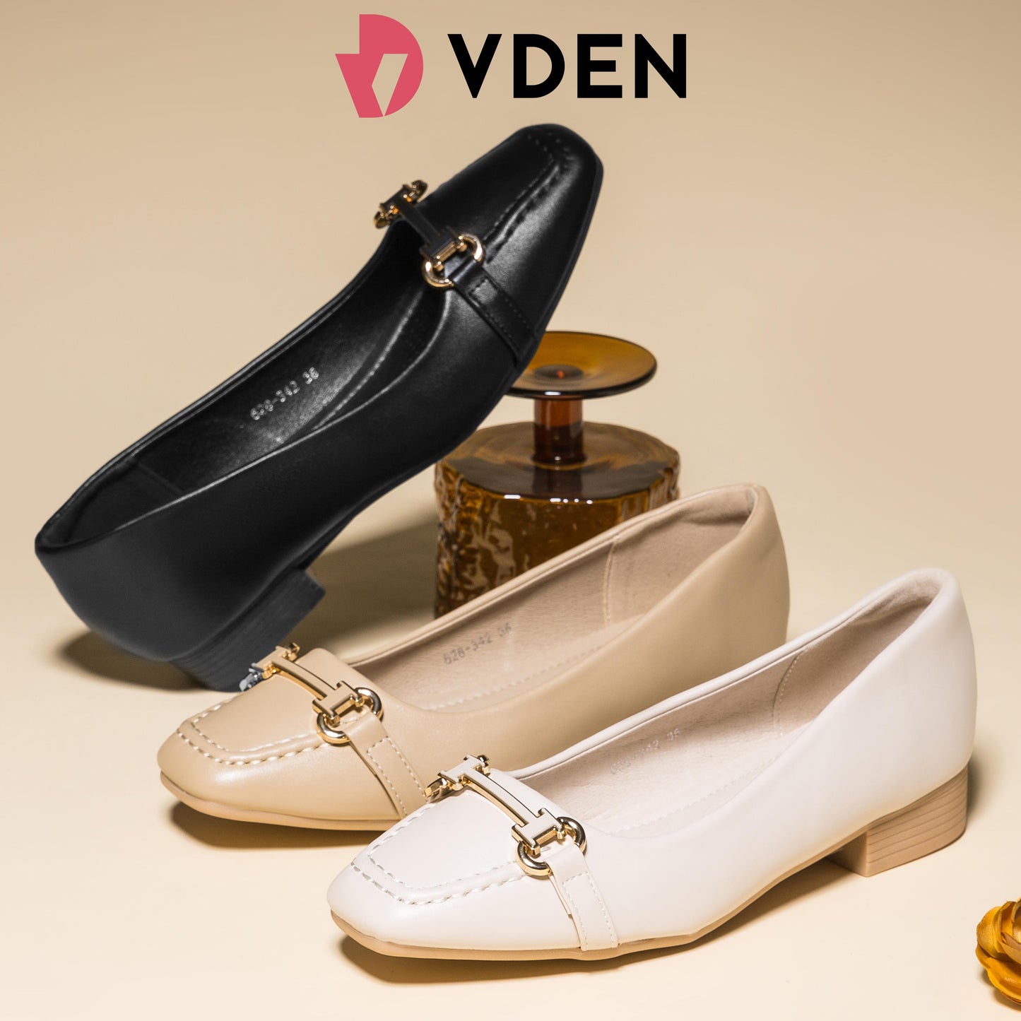 VDEN Square Toe Office Slip-on Shoes For Women 1INCH/2.5CM 628-342 Elegant Women Textured Small Heel Pumps Shoes Simple Low-heeled Women's Shoes Comfortable Commuting Thick-heeled Shoes With Metal Buckle Decoration