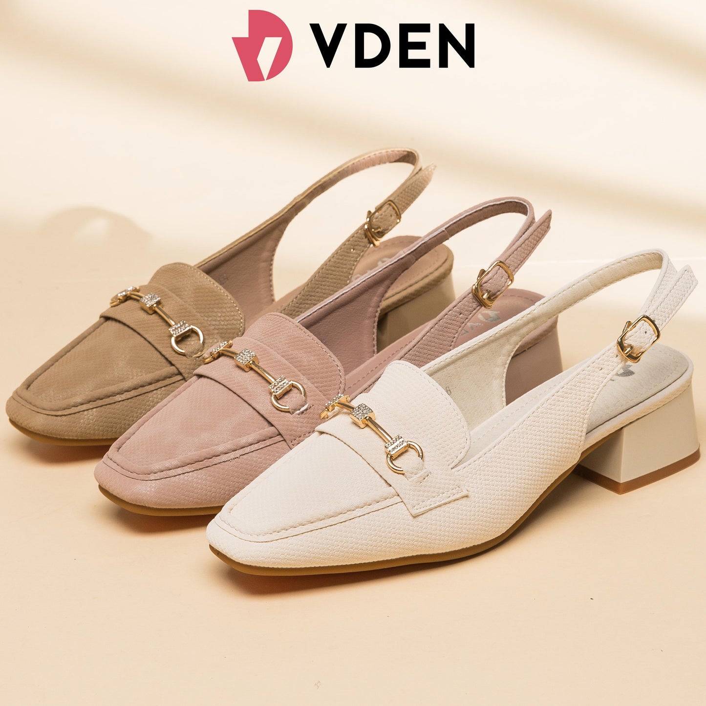 VDEN Leather Buckle Strap Mid Heel Pumps For Women 1.4INCH/3.7CM 78-349 Office Old Money Style Sandals Slingback Block Heels Women Shoes