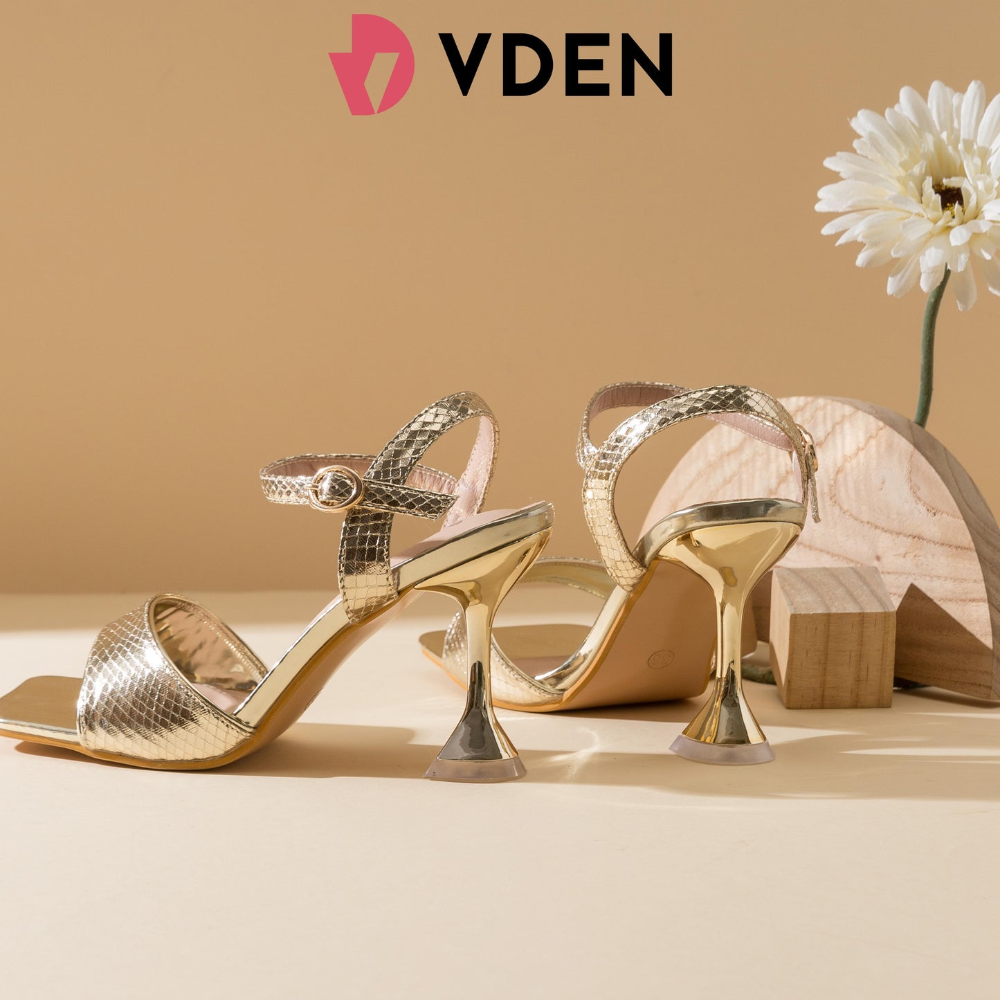 VDEN Women High Heel Open Toe Sandals 3.5INCH/9CM 126-3 French Strappy Sandals For Women With Snakeskin Pattern