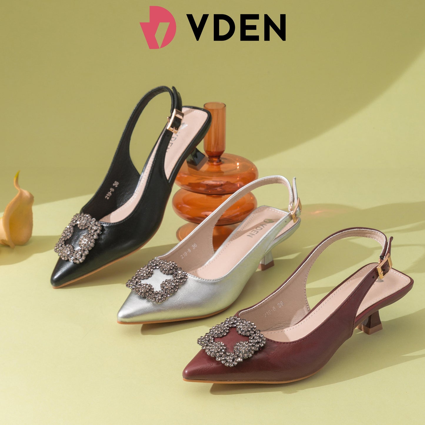VDEN Women's Pointed Toe Slingback Heels 2INCH/5CM 219-8 Elegant Mid Heels Dress Shoes Retro Style Women's Heels Kitten Heel Sandals
