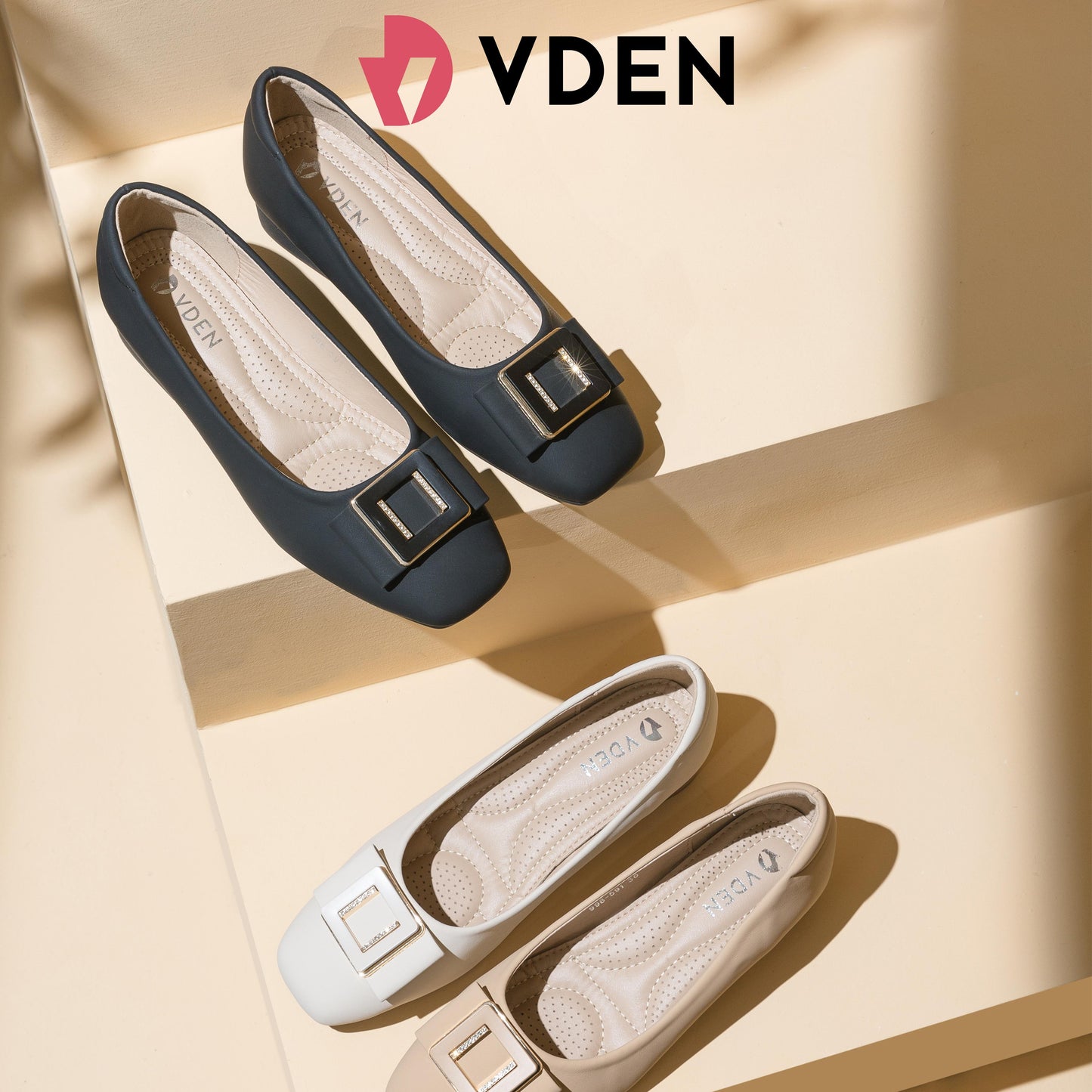 VDEN Women's Mid Chunky Toe Classy Shoes 1.2INCH/3.3CM massage Insole 998-591 Simple Student Shoes High-end Office Shoes Square Buckle Block Heels Comfort